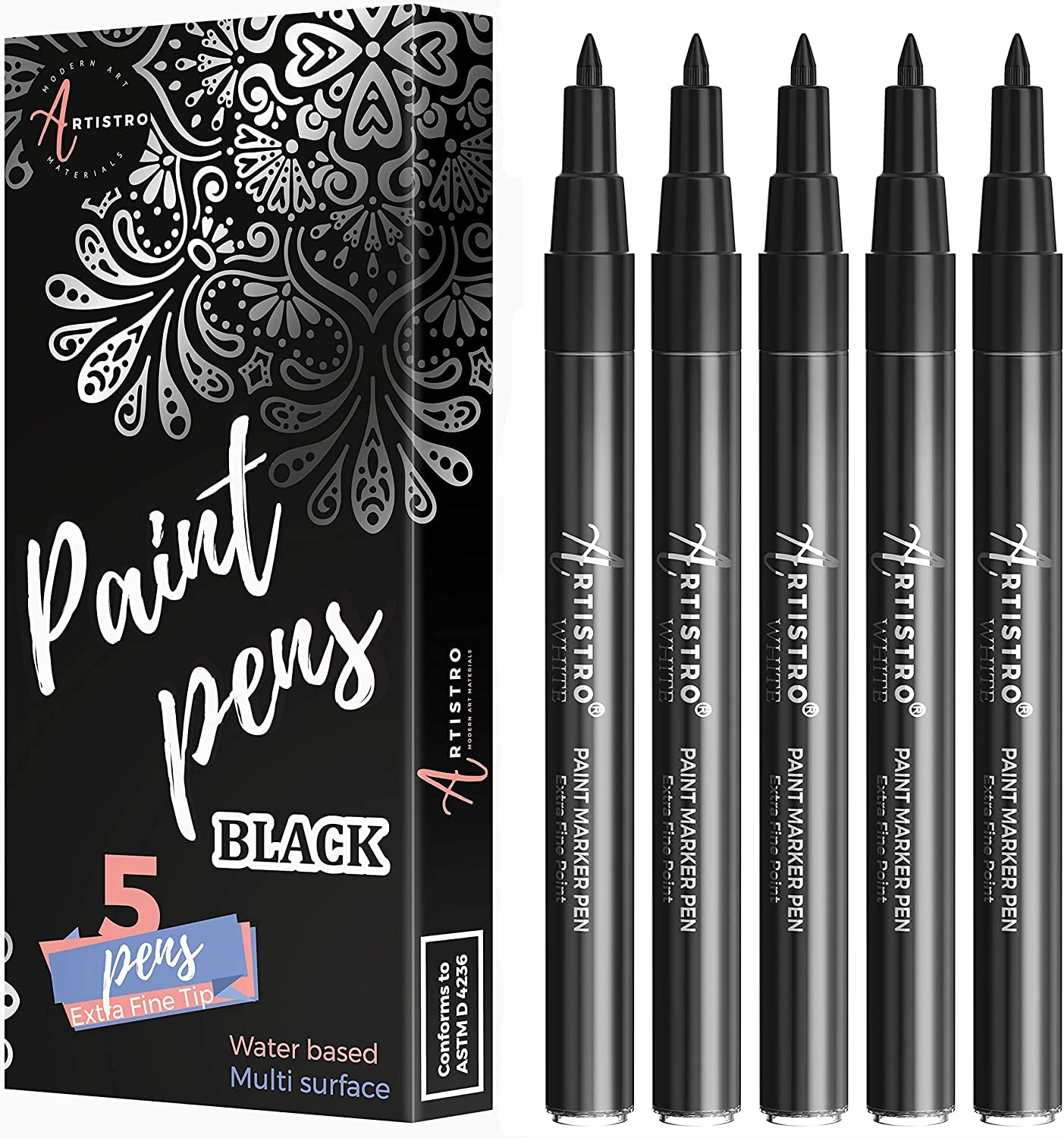  ARTISTRO White Paint Pen for Rock Painting, Stone, Ceramic,  Glass, Wood, Tire, Fabric, Metal, Canvas. Set of 5 Acrylic Paint White  Marker Water-based Extra-fine Tip : Arts, Crafts & Sewing