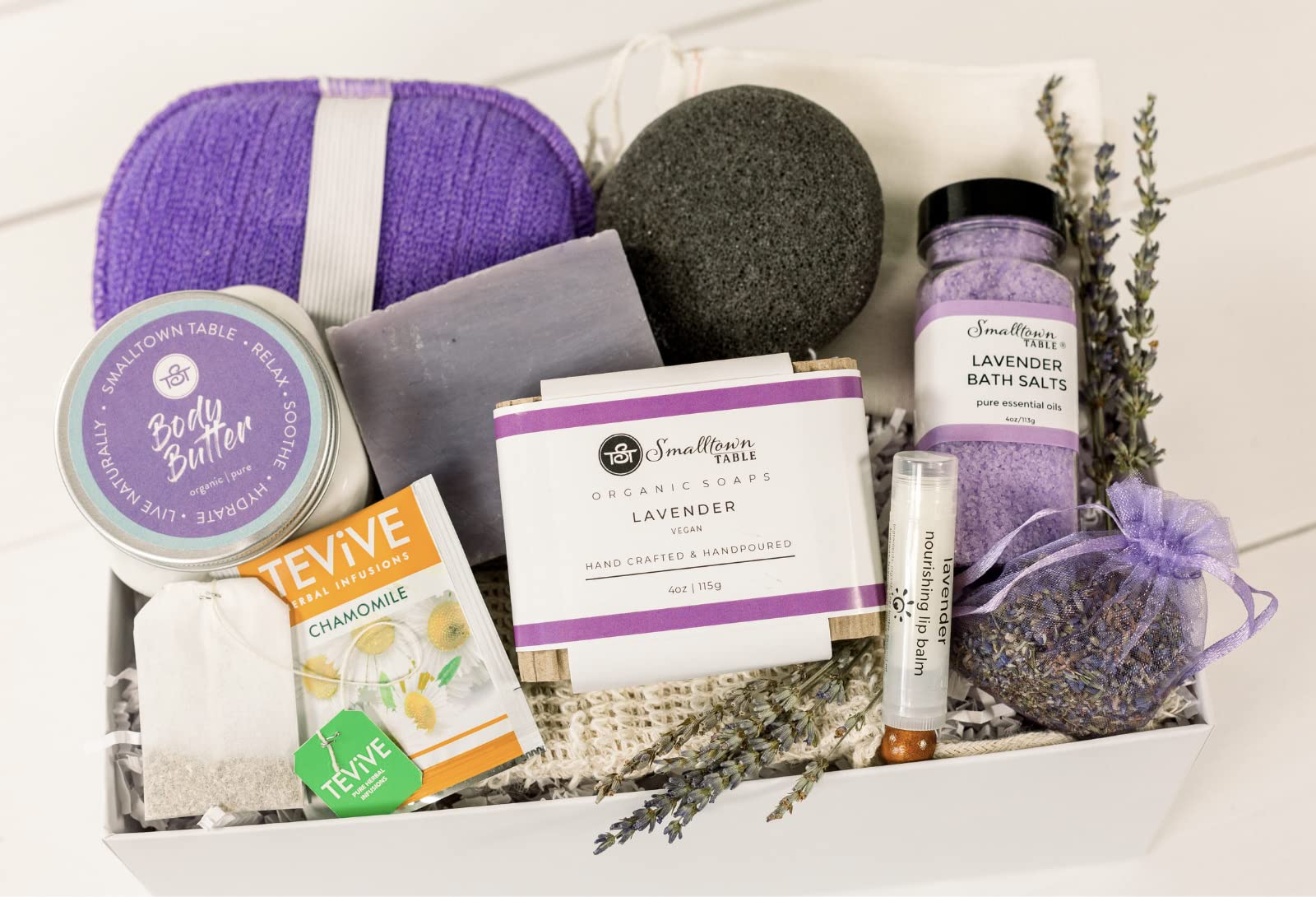 Relaxing Lavender Spa Box for Her - Self Care Relaxation Gifts Spa Kit  Handmade Soap Body Butter Bath Salt Soak