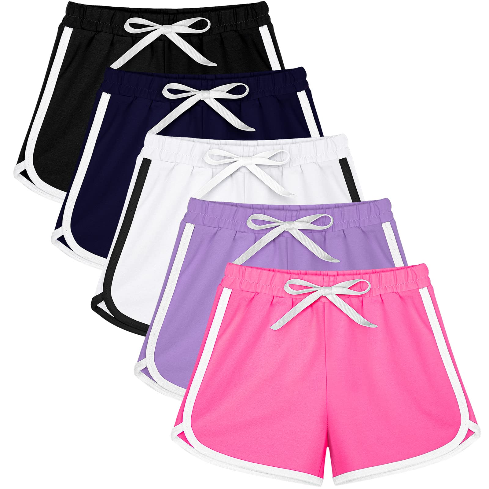 Resinta 5 Packs Girls Shorts Summer Running Athletic Shorts Cotton