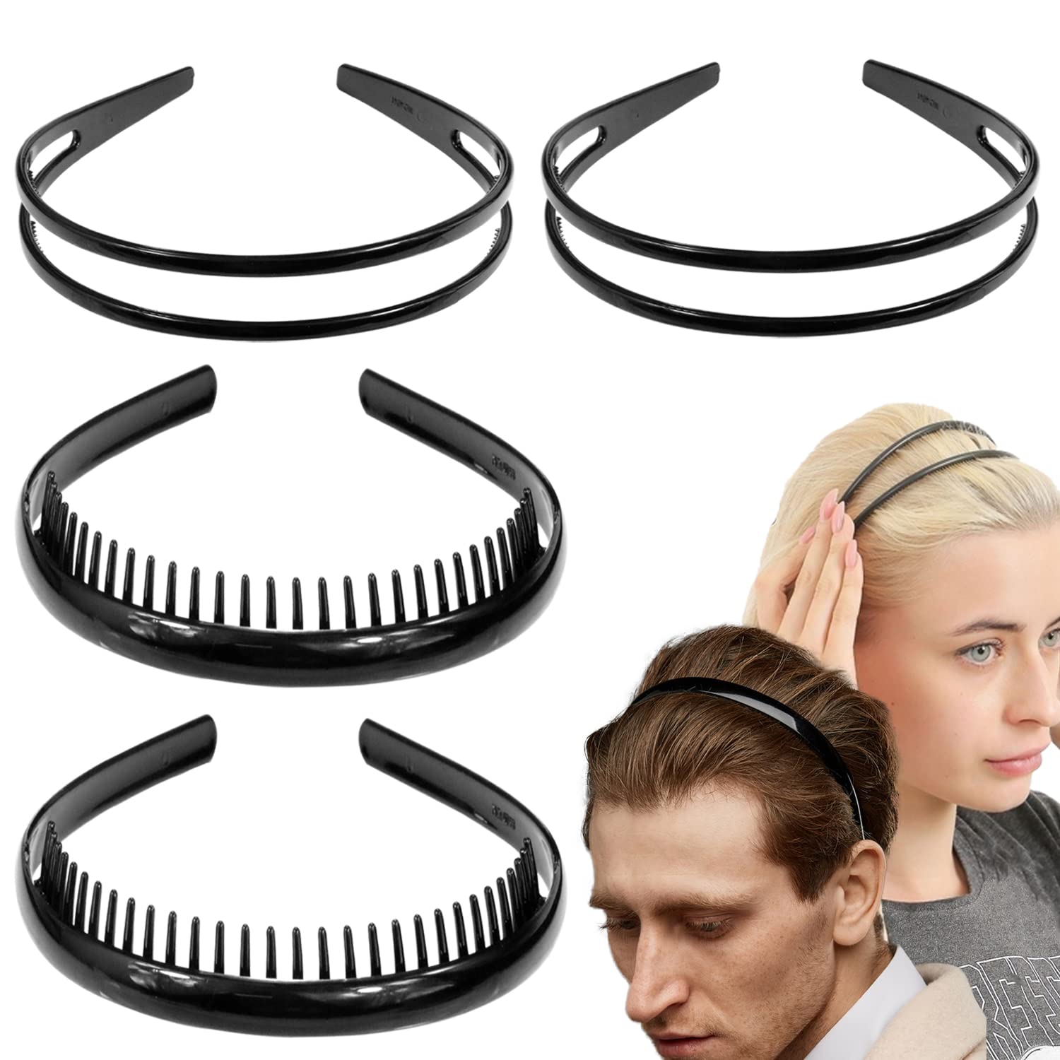 LAPOHI 4 Pieces Plastic Headbands with Teeth Comb Non Slip Fashion