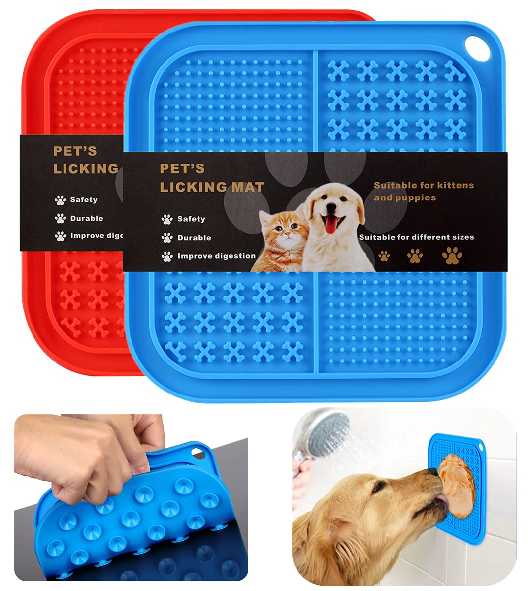 Dog Lick Mat, Dog Lick Cushion, Silicone Dog Lick Pads With Suction Cups,  Slow Feeding Dog Lick Mat, For Dog Bathing (red)