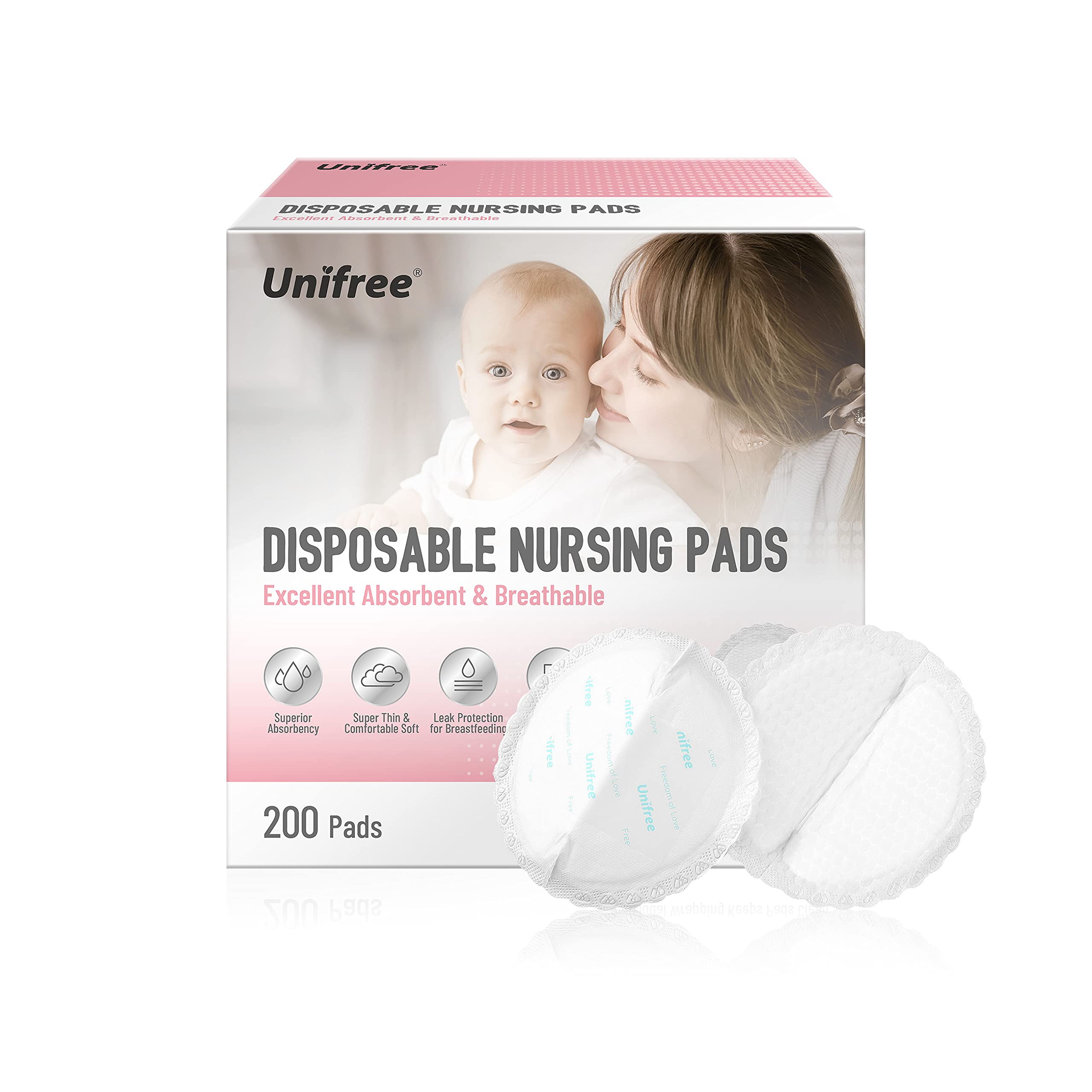 Unifree Premium Disposable Nursing Pads 200 Count Superior Absorbency Ultra  Soft Leak Protection for Breastfeeding Non
