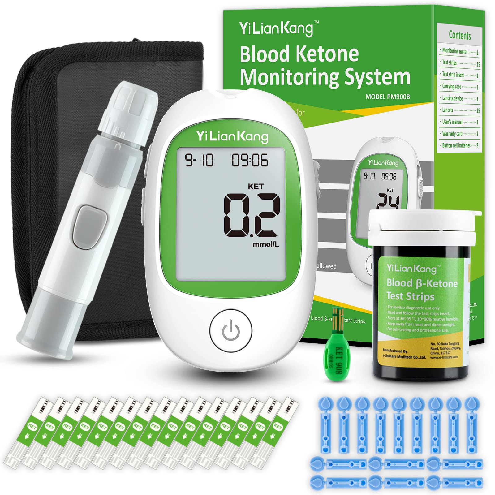 YiLianKang Blood Ketone Testing Kit. With Blood Ketone Meter, 15