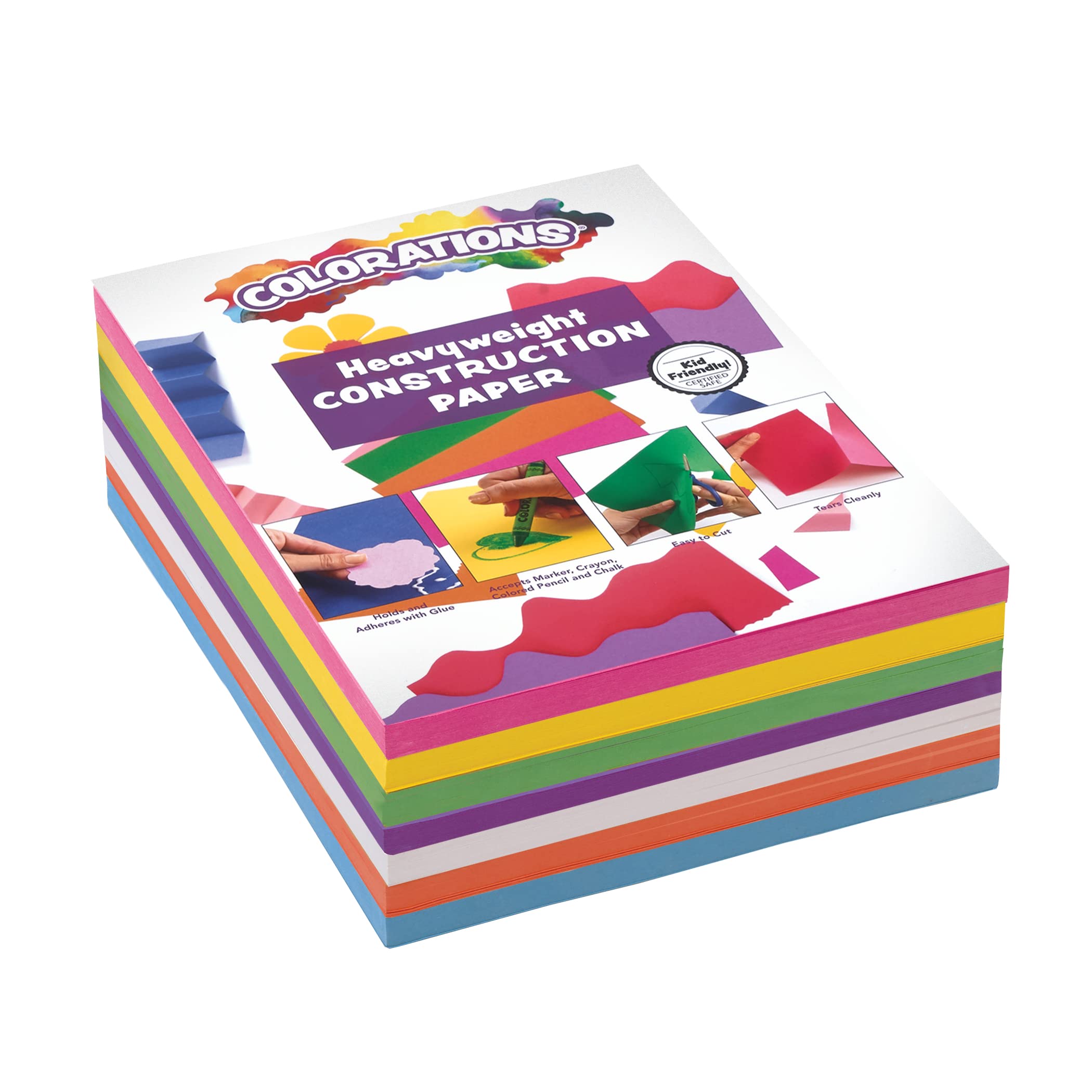 Colorations Construction Paper for Kids  7 Colors - 600 Bulk Sheets of  9X12 - Assorted Pack of Heavy Duty Craft Paper