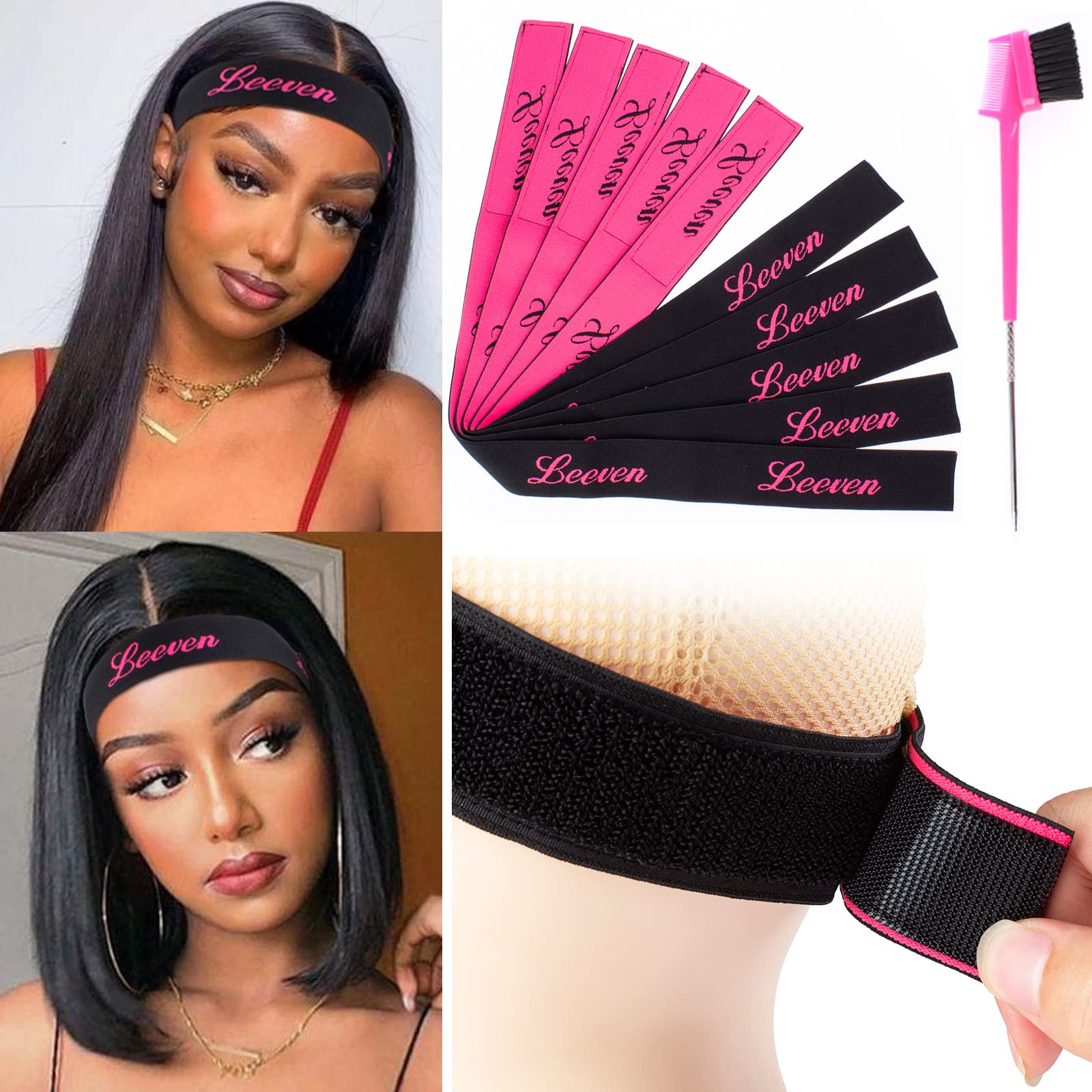 Leeven 5 Pcs Elastic Band for Wig Edges With 1 Pcs Hair Edge Brush Lace  Melting Bands for Baby Hair Adjustable Wig Melt Bands for Keeping Lace  Frontal Wigs In Place Edge