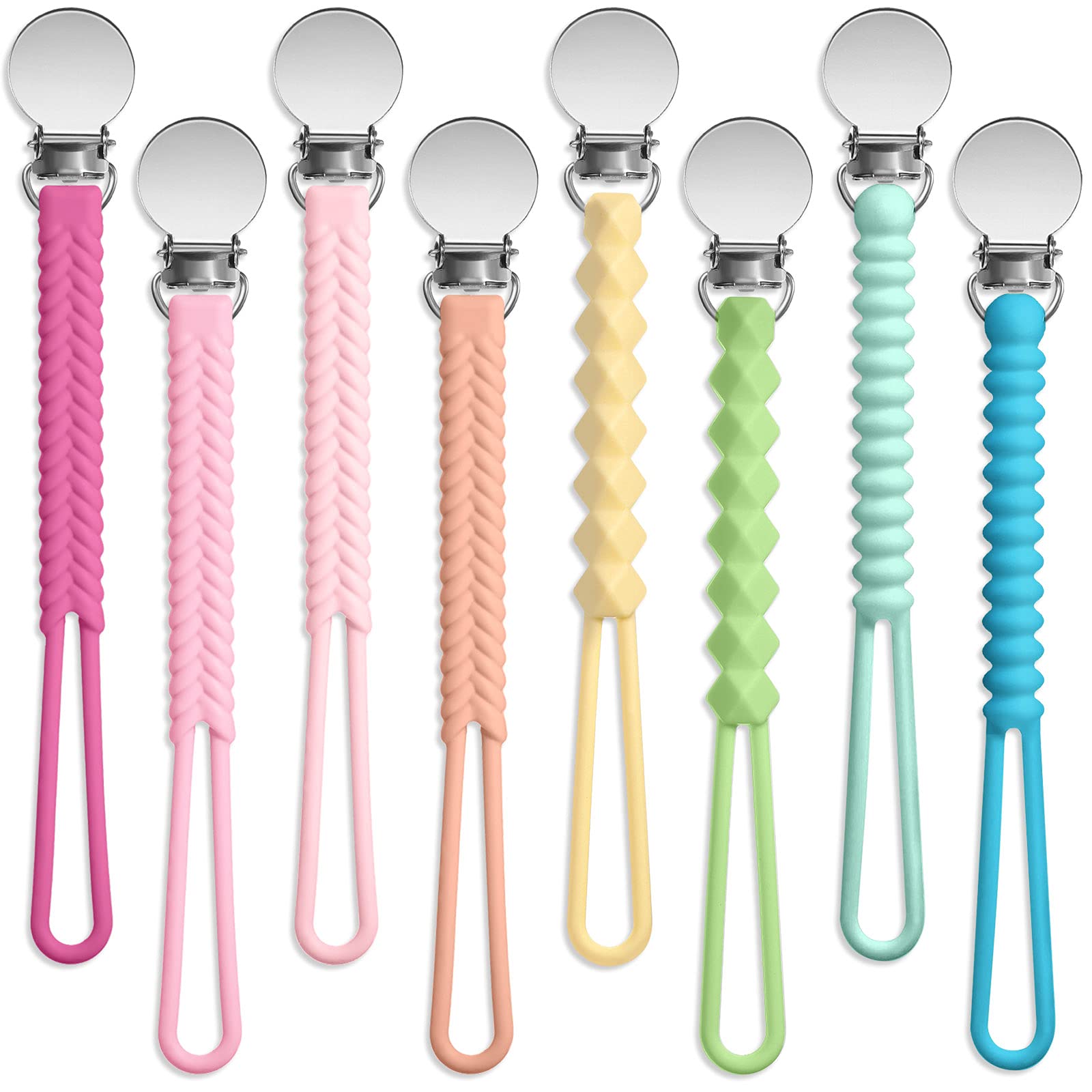 Nuanchu 8 Pieces Pacifier Clips Baby Pacifier Clip Holder Cute Braid  Pacifier Strap with Clip for Baby Girl Boy Keeping Baby Pacifiers Teethers  and Small Toys in Place(Bright Colors)