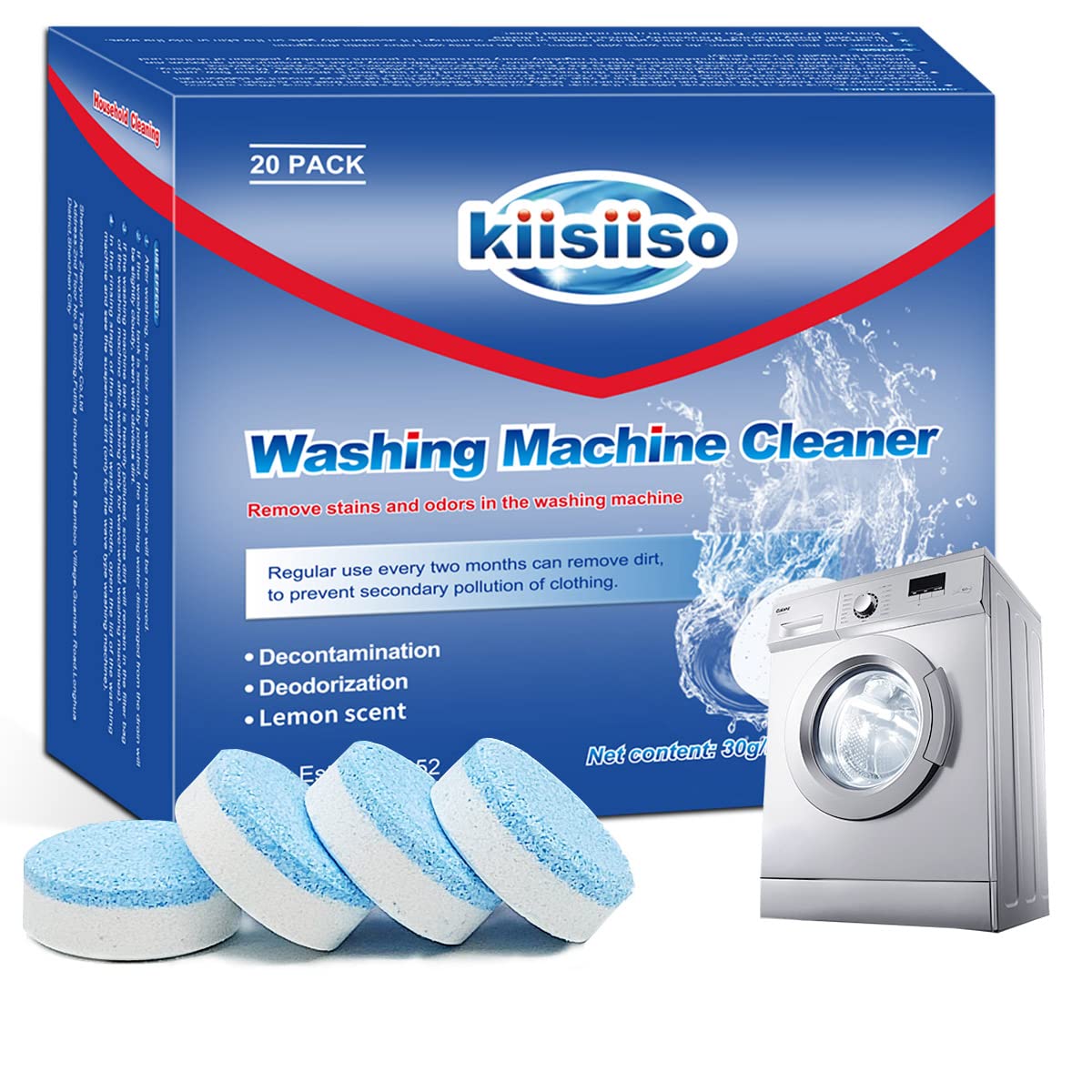 KIISIISO Washing Machine Cleaner Descaler 20 Tablets,for Front and Top Load  or HE Washers, Dedicated to deep cleaning of Inside drum and Laundry Tub  Seal