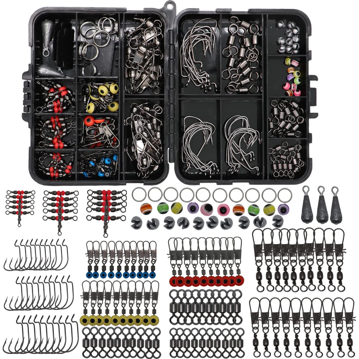 SUPERTHEO Fishing Accessories Kit with Hooks Bass Casting Sinkers Fishing  Swivels Snaps Sinker Slides Fishing Line Beads Fishing Set with Tackle Box  Lanyard 158pcs Swivels