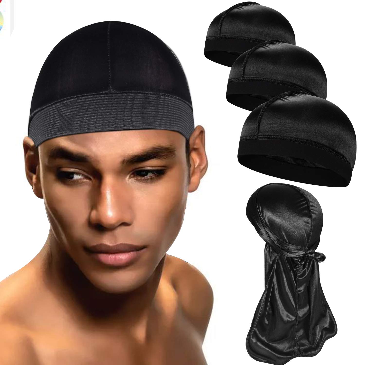 6 Pcs Durag Wave Cap for Men Stringless Durag Compressing Cap