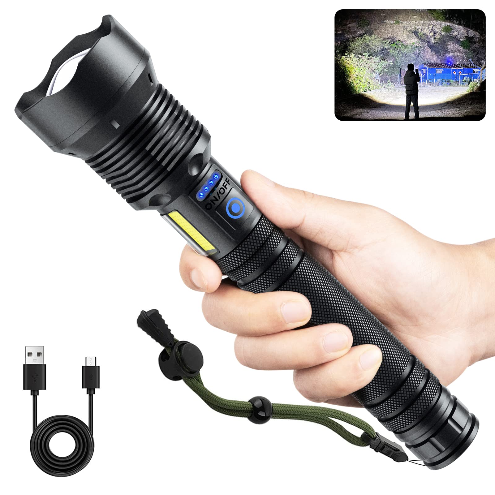 Rechargeable Flashlight High Lumens Super Bright Flash Light Powerful  Tactical Zoomable Flashlights for Emergencies Camping