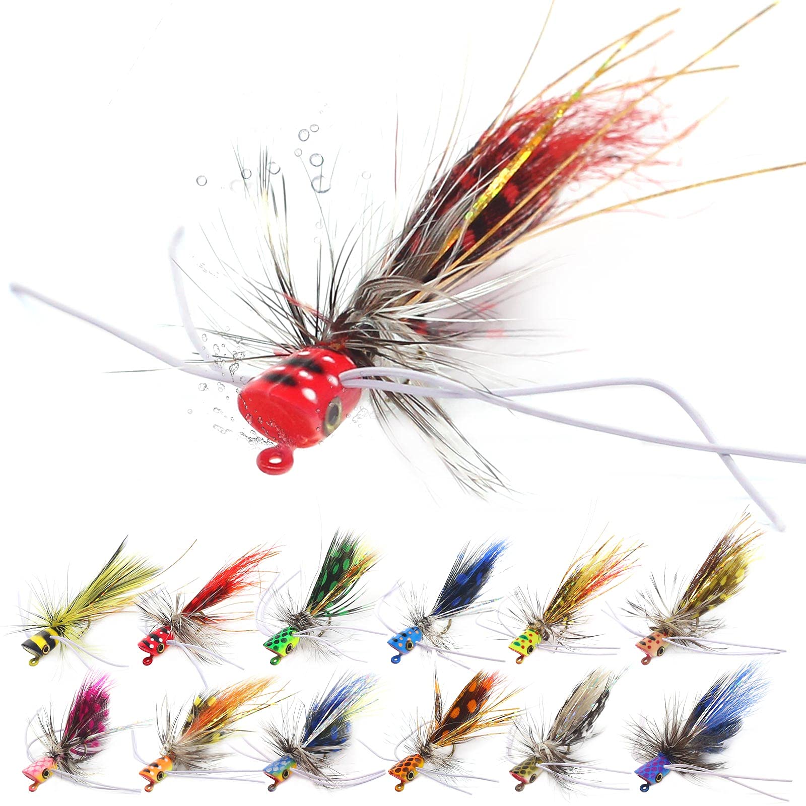 Popper-Flies-for-Fly-Fishing-Topwater-Panfish-Bluegill-Bass-Poppers Flies  Bugs Lures C-Small Poppers-12pcs