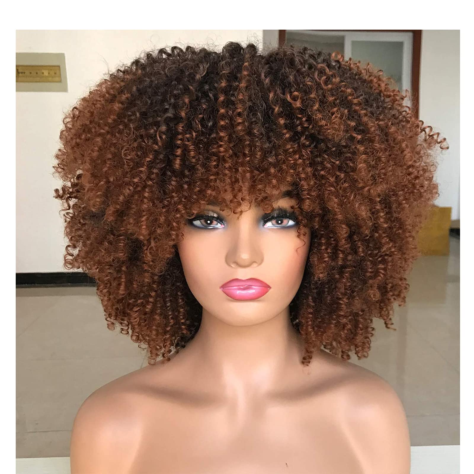 ANNISOUL Afro Bomb Curly Wigs for Black Women Short Afro Kinky Curly Wig  with Bangs 14inch