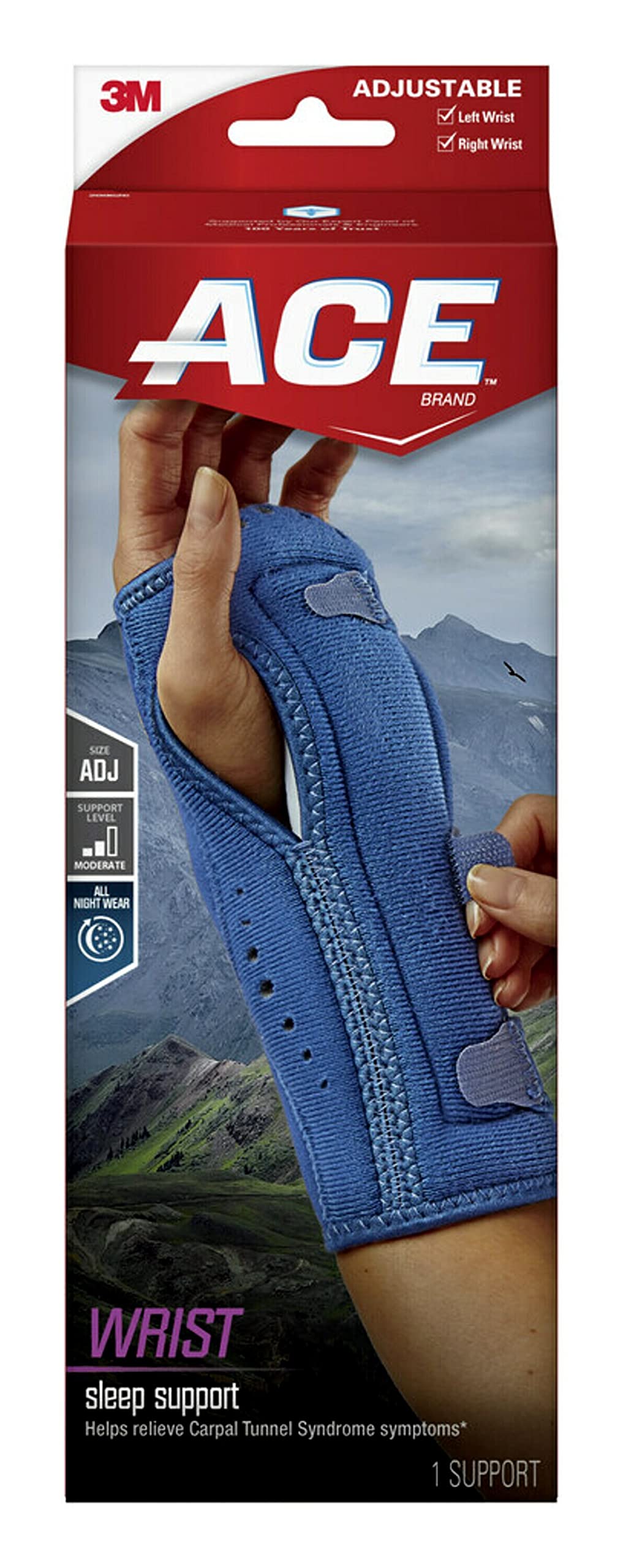 ACE Night Wrist Sleep Support, Adjustable, Blue, Helps Provide Relief from  Symptoms of Carpal Tunnel Syndrome