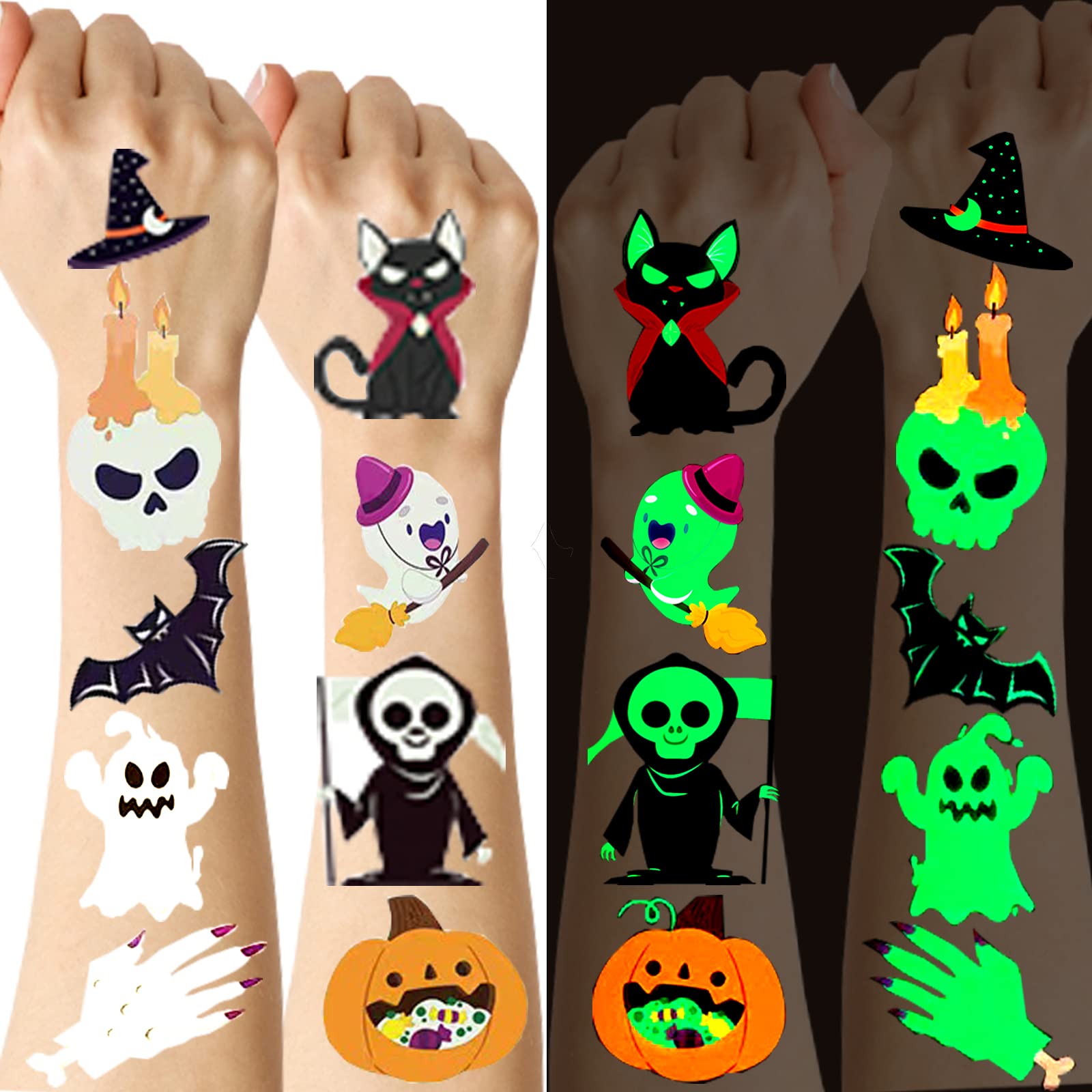 Luminous Temporary Tattoos for Kids Party Supplies 120 Styles Glow in the  Dark Decorations Birthday Party Favors Supplies Gifts Fake Tattoos 10  Sheets 2-Luminous Halloween Sticker-10Sheets