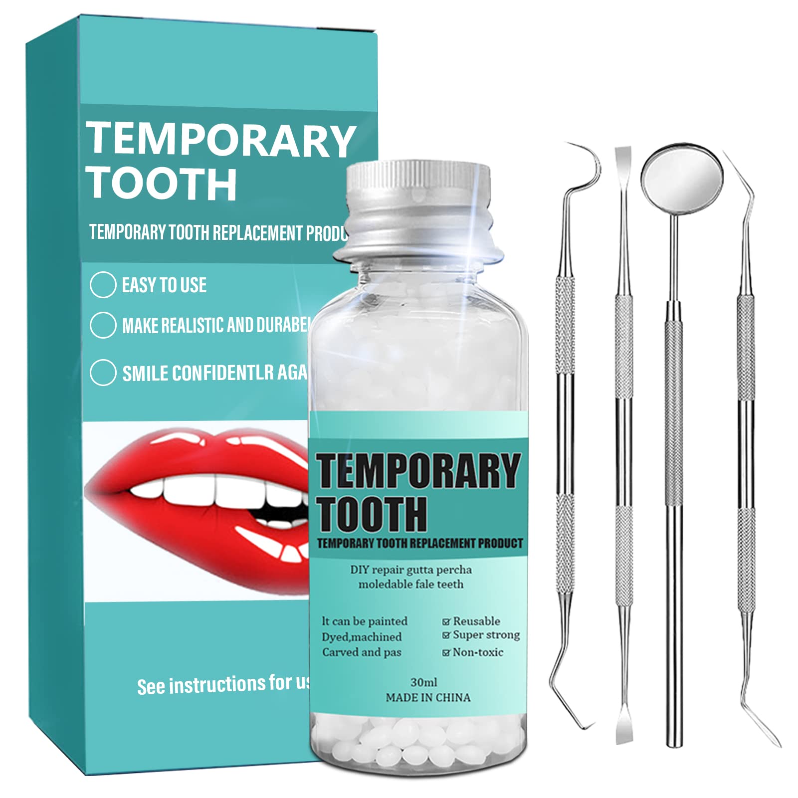 Temporary Tooth Repair Kit for Teeth with Cleaning Tool Temporary Filling  for Tooth with Mouth Mirror for Family Home Use