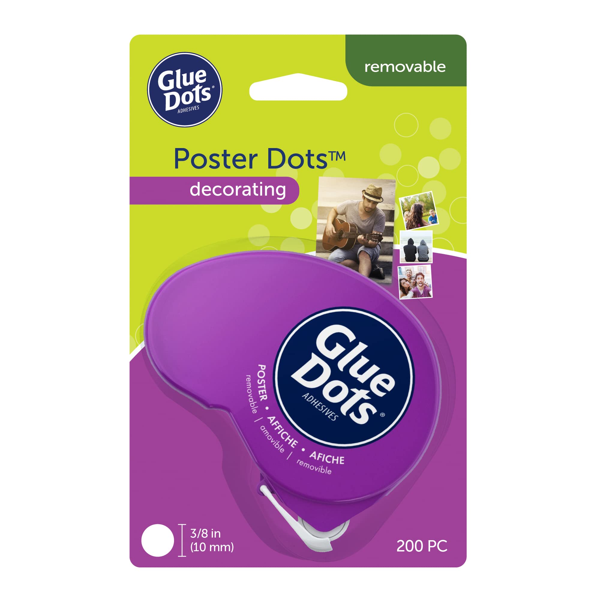 Glue Dots Dot N' Go Glue Dot Dispenser with 200 Removable Double-Sided  Adhesive Poster Dots 3/8-Inch Clear 1 Pack 1 Pack Poster Dots Dispenser