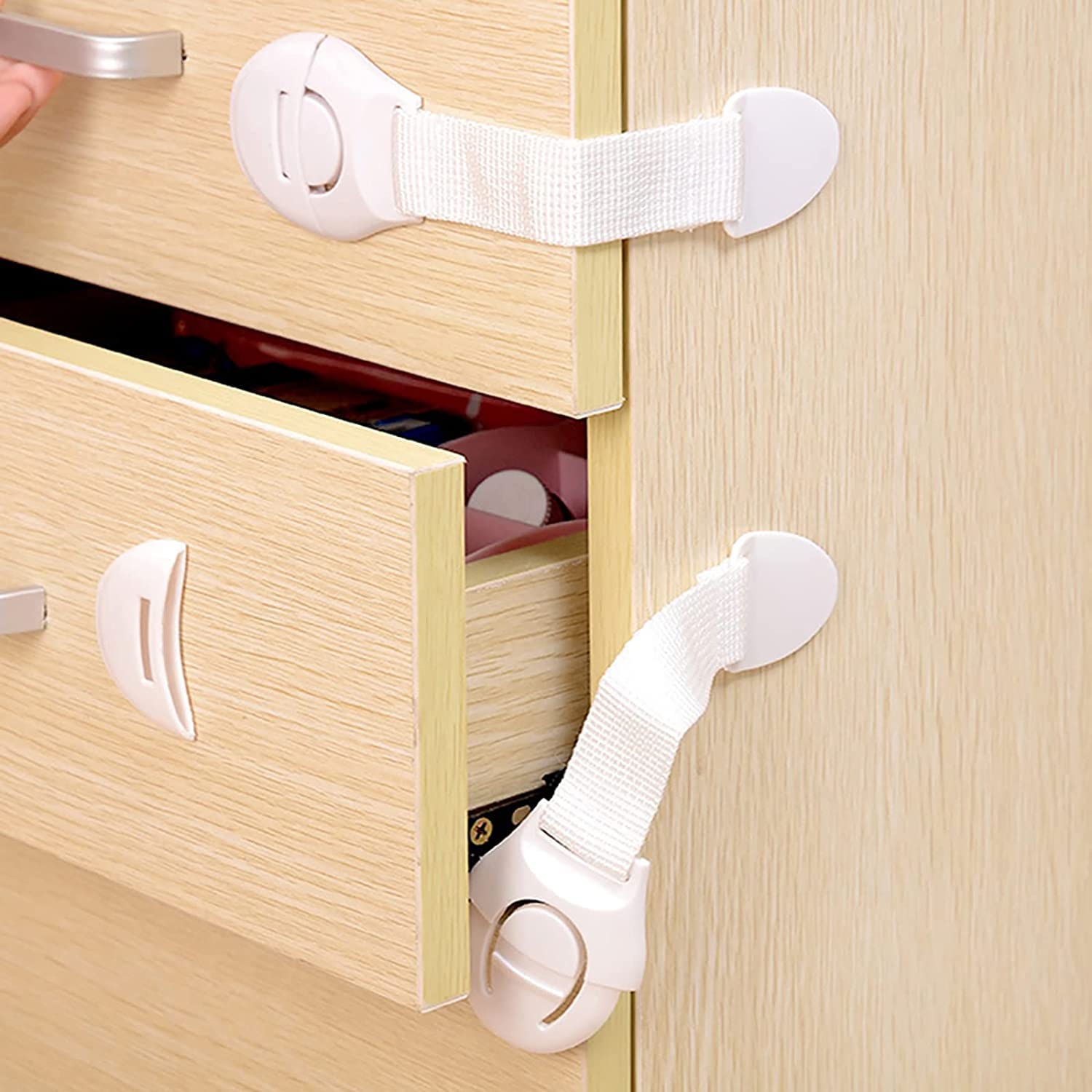 4 Pack Baby Locks Child Safety Strap Locks, Safe Quick and Easy Adhesive  Cabinet Drawer Door Latches for Fridge, Cabinets, Drawers, Dishwasher