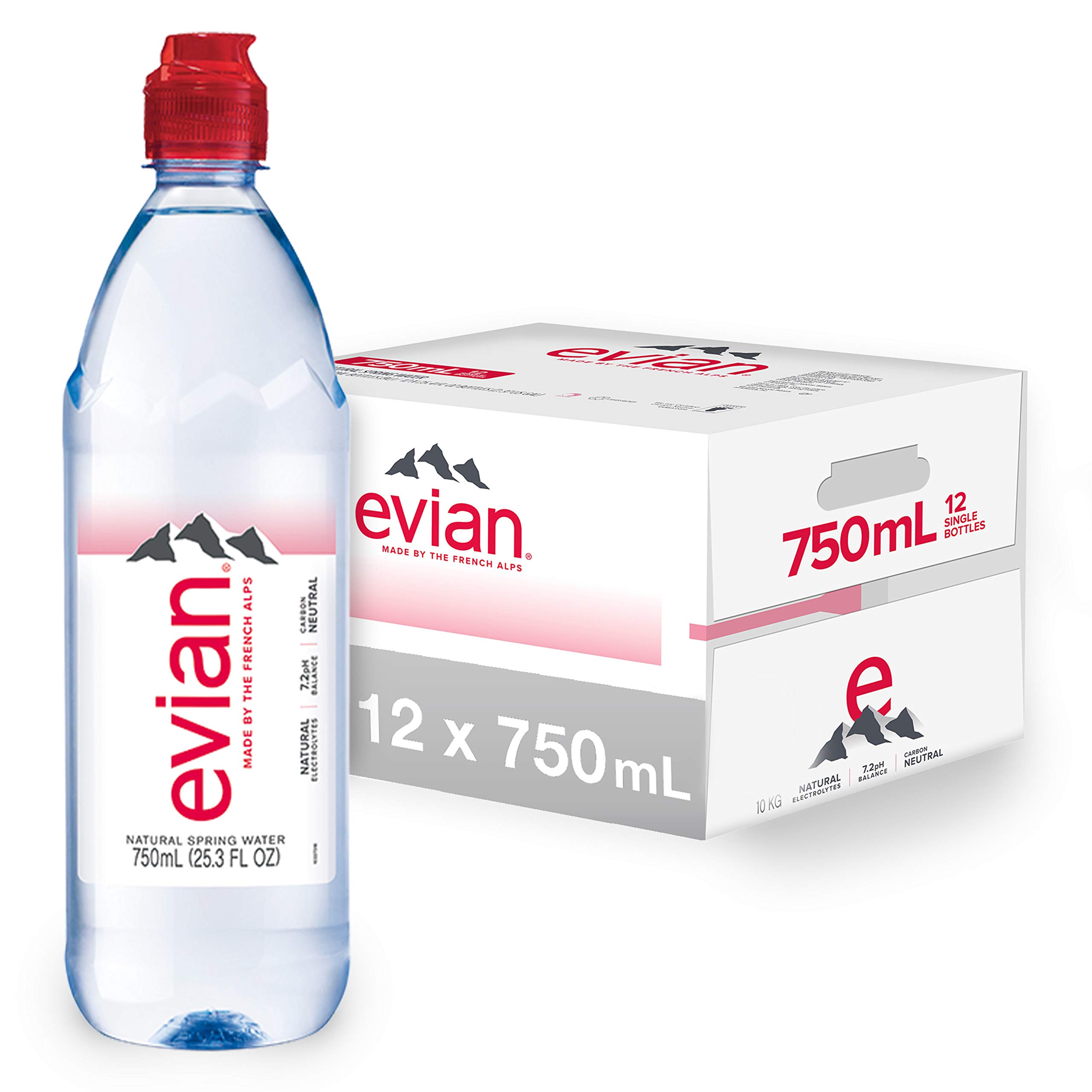 evian Natural Spring Water Individual 750 mL/25.4 Fl Oz (Pack of 12), Water  Bottles with