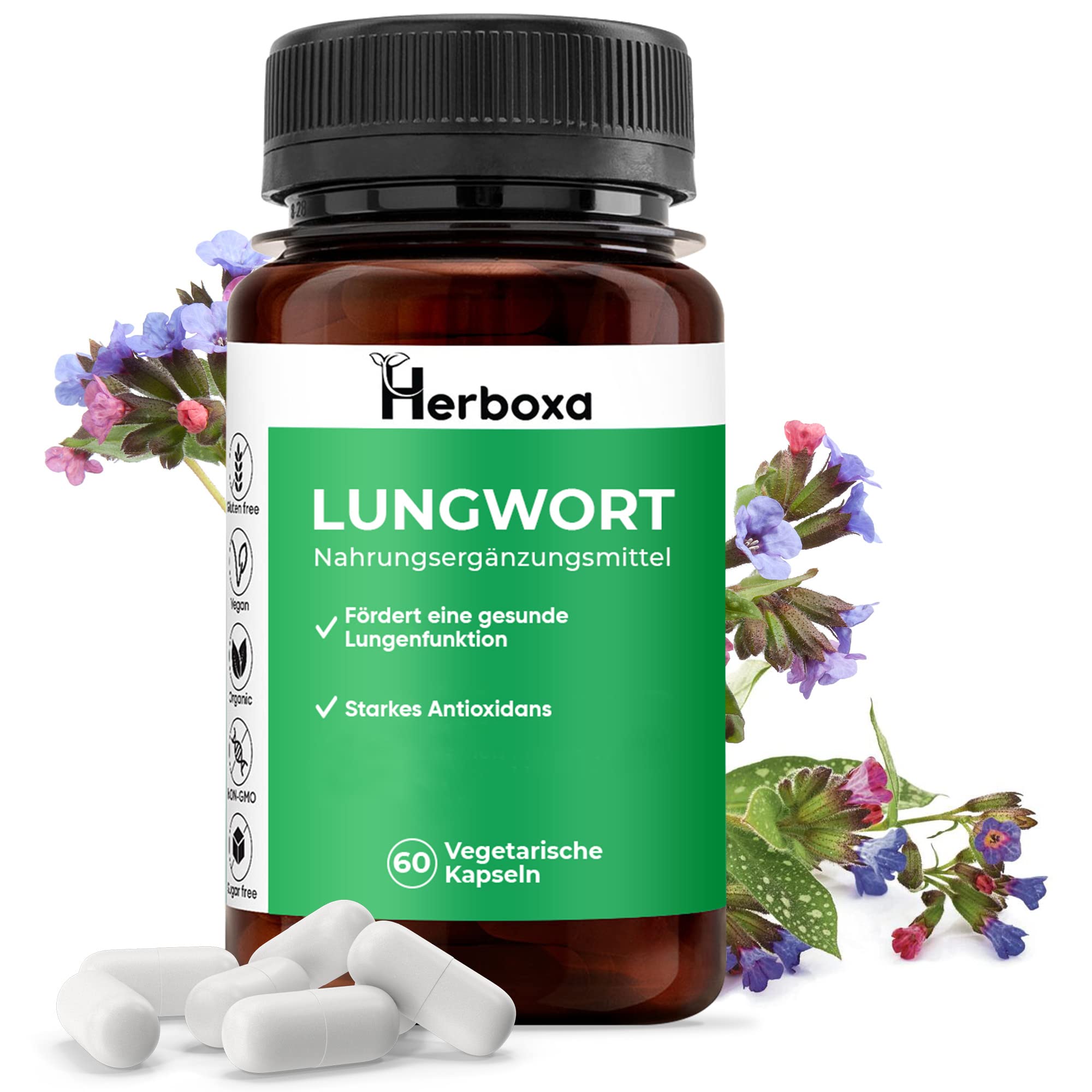 Herboxa.com Lungwort Capsules - Lung Cleanse and Detox for Better Lungs -  Cleansing and Cleaner Supplement for