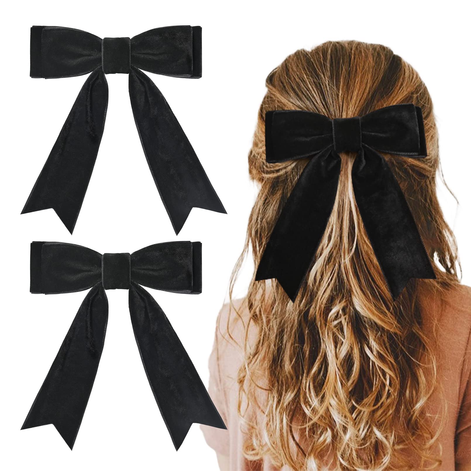 Black Velvet Hair Bow French Barrette Clip for Adults, Black Hair Bow for  Women, Formal Dressy Velvet Bow for Ladies, Hair Bow for Adults