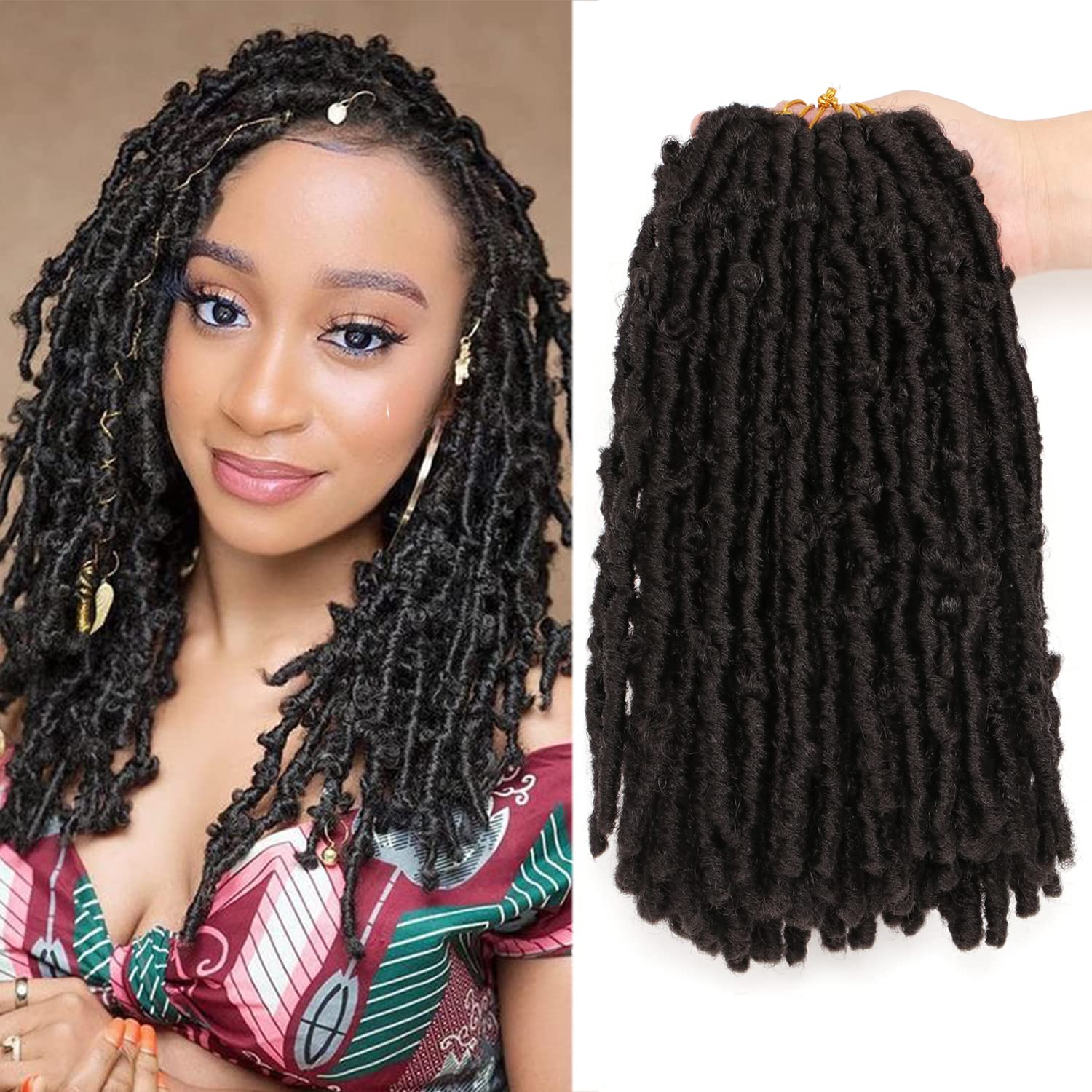 Butterfly Locs Crochet Hair- 12Inch Butterfly Faux Locs Crochet Hair 7  Packs Pre-looped Distressed Locs Soft Locs Crochet Hair For Black Women  Crochet Braids Hair (12 Inch(Pack of 7) 1B) 12 Inch(Pack