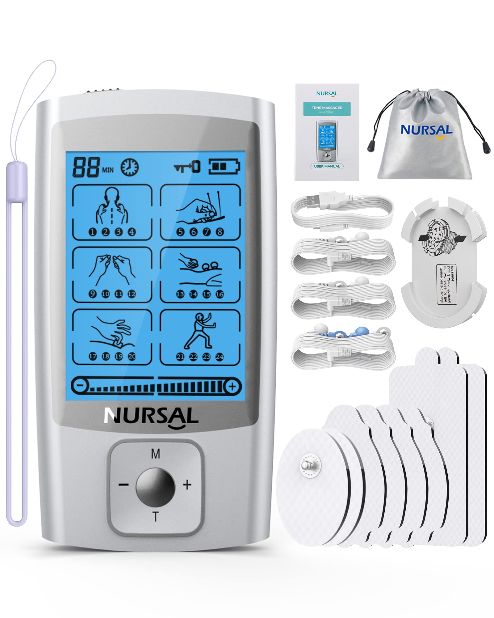 Nursal Tens Massager With 24 Modes and 14 Pads Electronic Pulse Impulse Pain