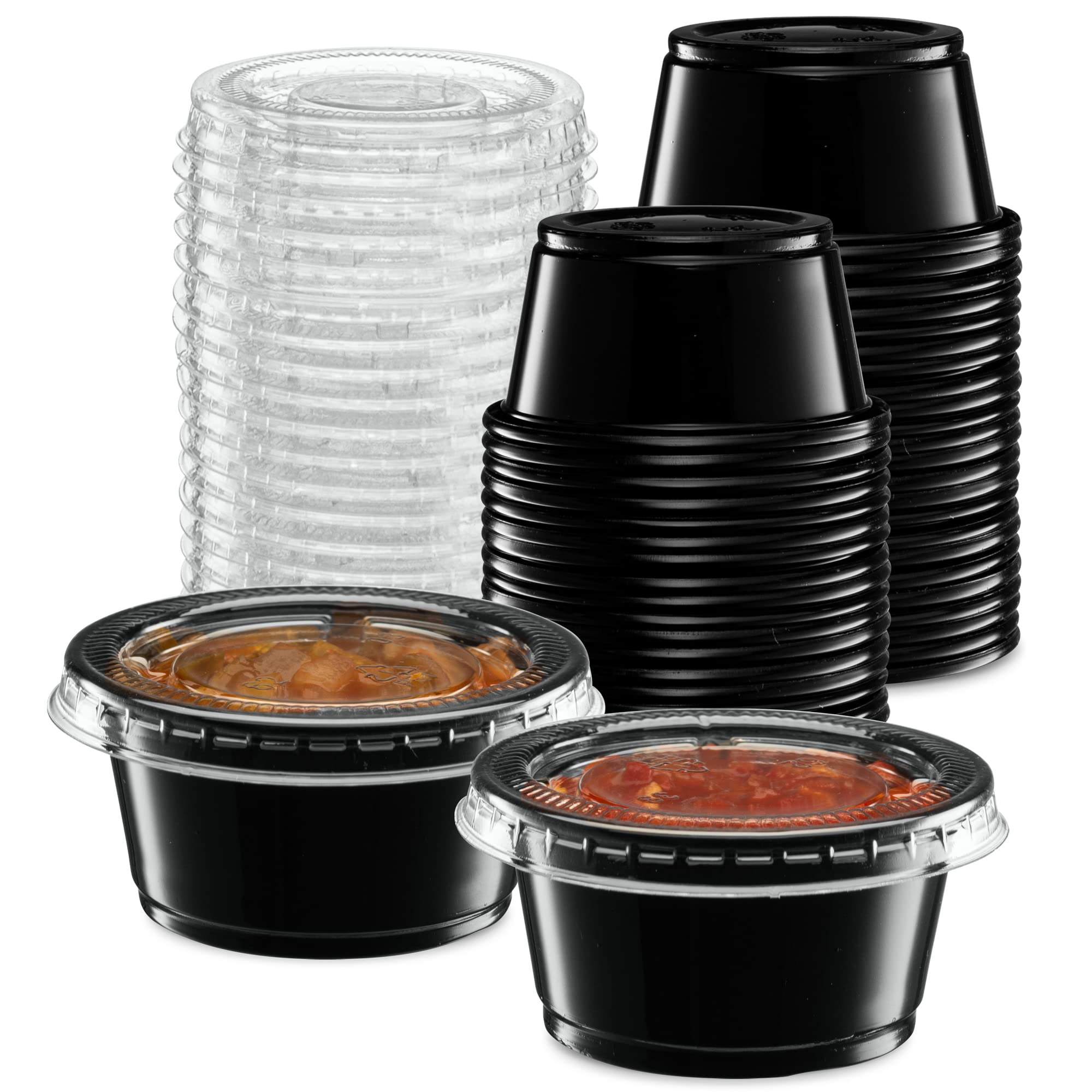 2 oz - 100 Sets Black Diposable Plastic Portion Cups With Lids, Small Mini  Containers For Portion