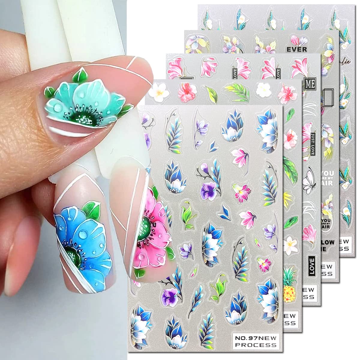 Nail Art Stickers 3D Nail Art PACK OF 6 SHEETS (Various Design) Mix Pattern