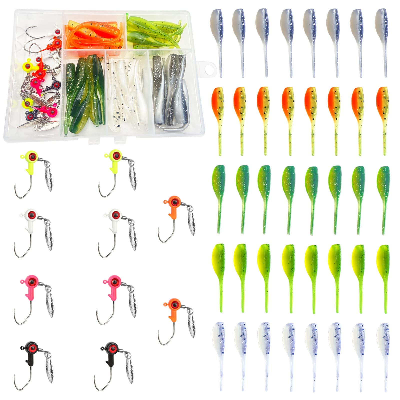 50Pcs Crappie Jigs Lure Set 2 inch Crappie Bait Crappie Jig Heads Hooks  Fishing Lures for