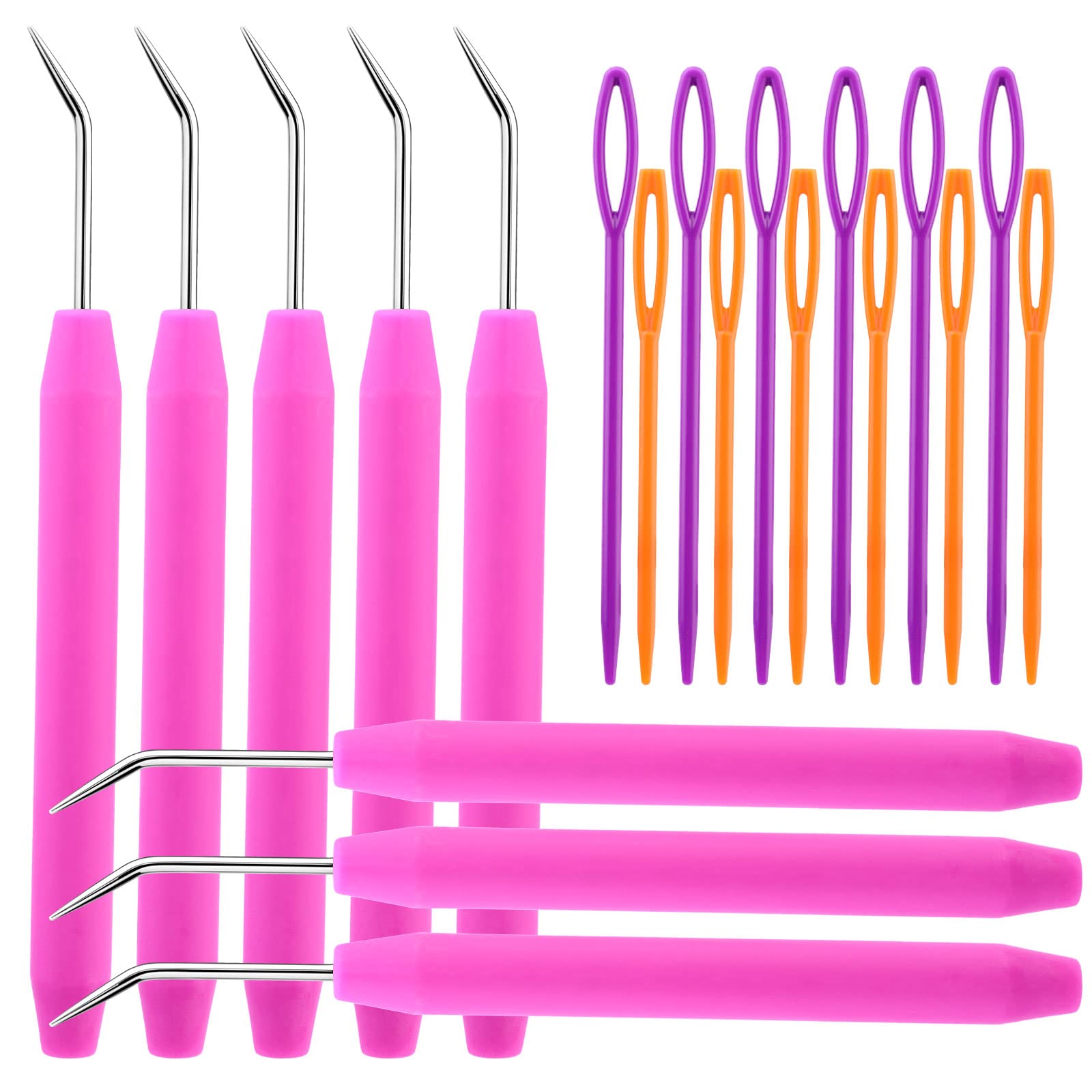 Loom Knit Hook Set Crochet Needle Hook Kit 8 Pcs Pink Knitting Loom Hook  with 12 Pcs Colorful Plastic Sewing Needles for Knitting Looms Knitting  Boards