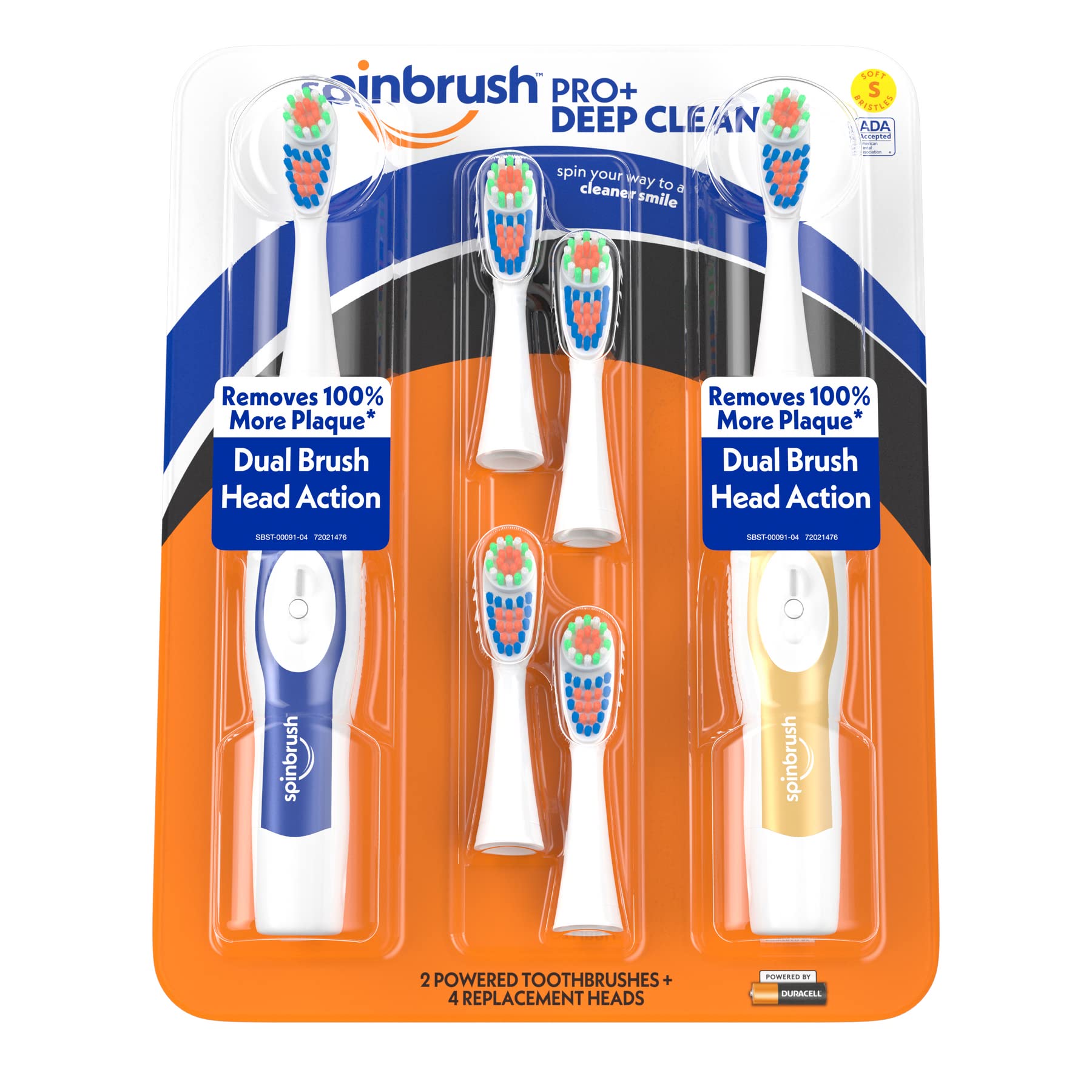 ARM & HAMMER Spinbrush PRO Clean Soft Family Pack 2 Brushes Plus 4