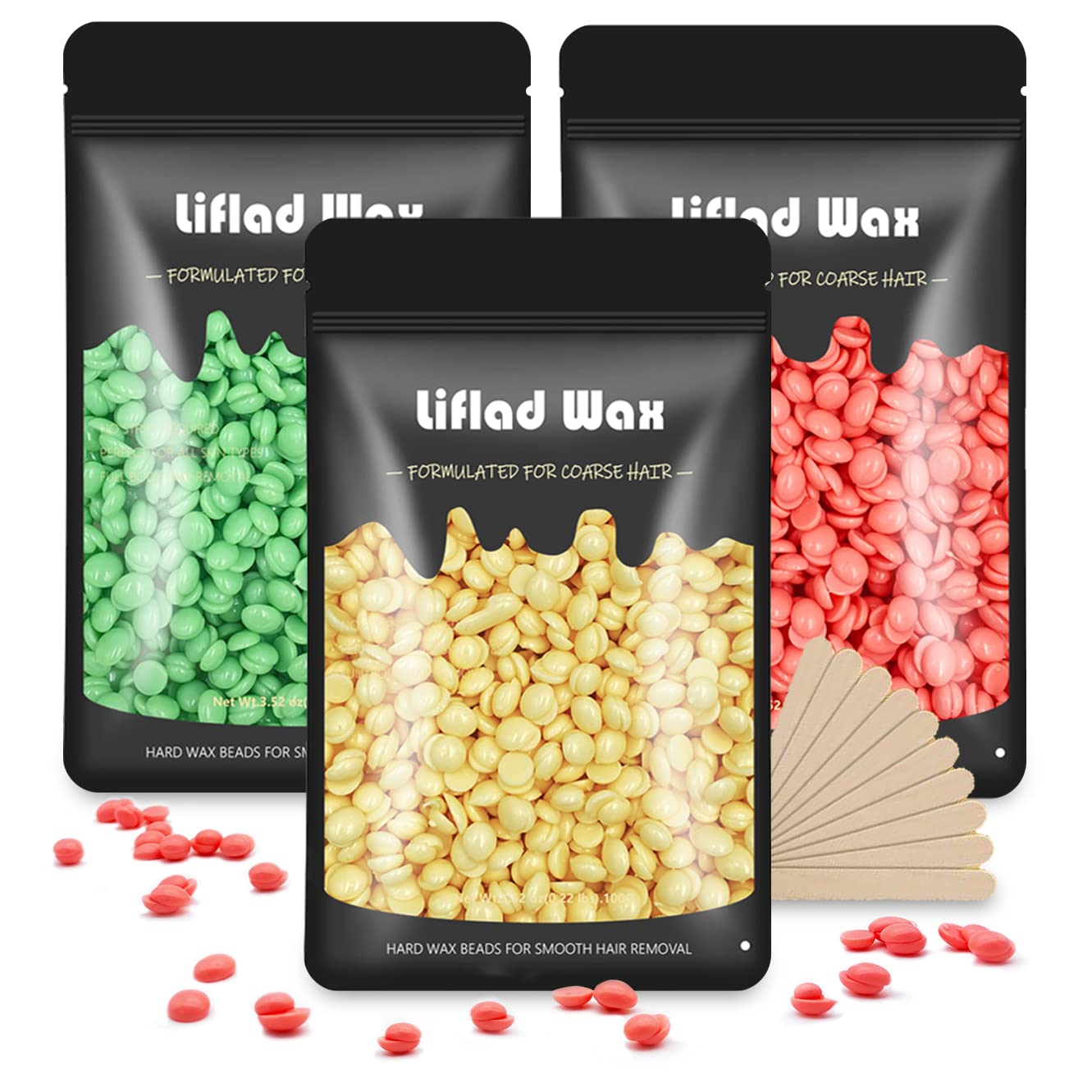 Liflad Wax Beads for Coarse Hair Removal Kit 3 Pack Depilatory Hard Wax  Beans with Spatulas Wax Refills for Face Eyebrow Back Chest Bikini Areas  Legs - Perfect Refill for Any Wax Warmer