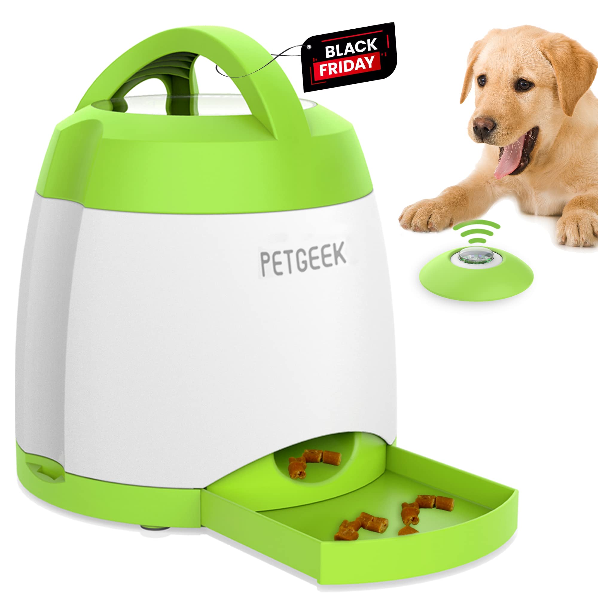 PETGEEK Automatic Dog Treat Dispenser, Dog Puzzle Memory Training Activity  Toy- IQ Training Dog Button Feeder, Remote Dog Button Treat Dispenser for