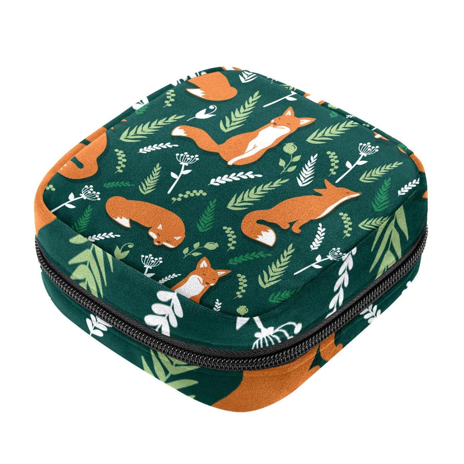 Foxes Animal Green Period Pouch Portable Tampon Storage Bag for Sanitary  Napkins Tampon Holder for Purse