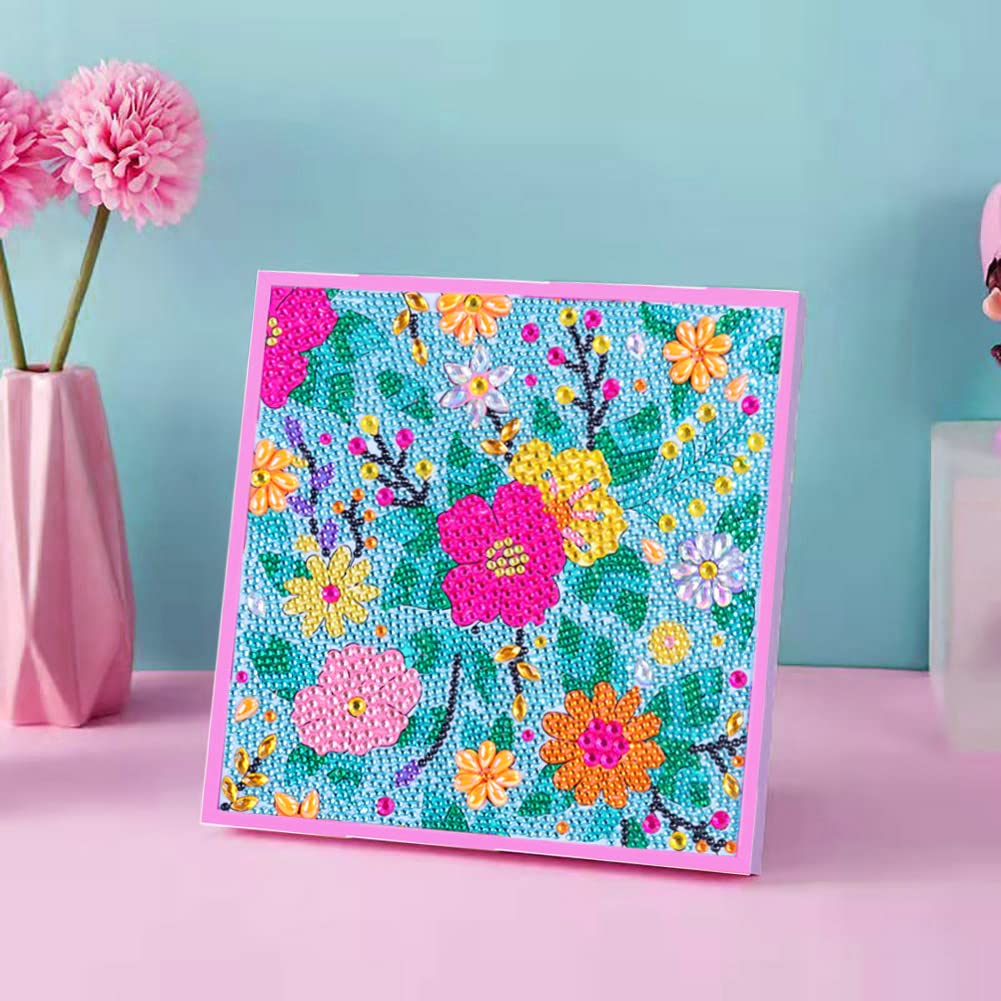 Blossomy Flower Diamond Painting Kits for Kids with Wooden Frame