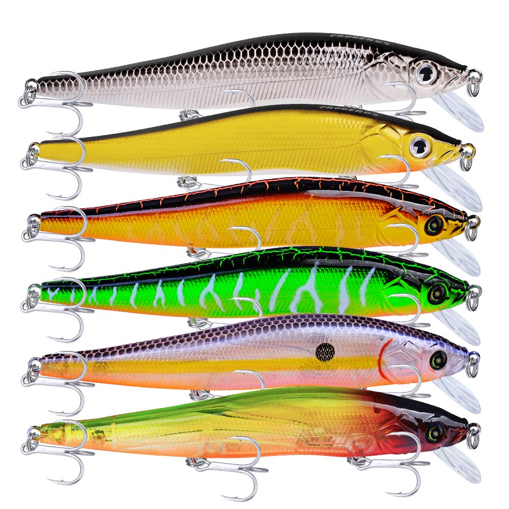 PROBEROS Minnow Bass Fishing Lures - Jerkbait Sinking Lure Set Hard Baits  Crankbait for Trout Catfish Musky Bluegill Fishing Plug 6Pcs/kit  403-4.7inch/0.5oz-6pcs