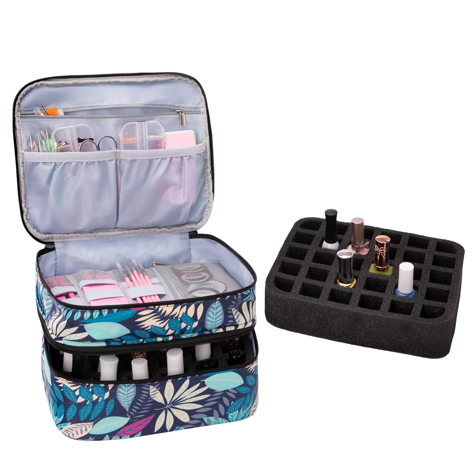 Nail Polish Organizer Bag Travel Nail Polish Carrying Case with Handle  Holds 30 Bottles (15ml) Double Layer Nail Tool Bag for Manicure Tools Pink  