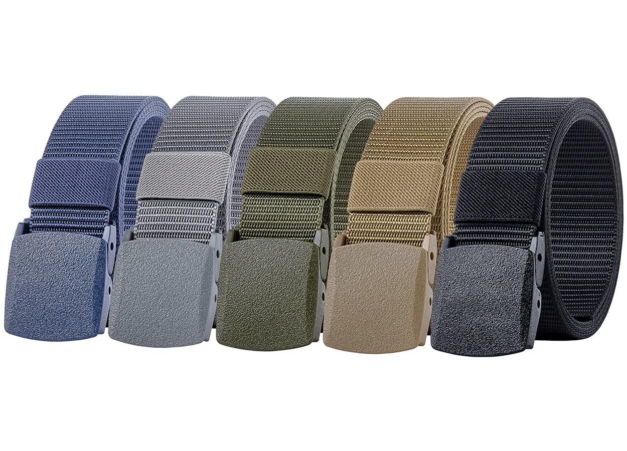 Ginwee 5 Pack Nylon Military Tactical Belt Webbing Canvas Outdoor Web Belt  with Plastic Buckle