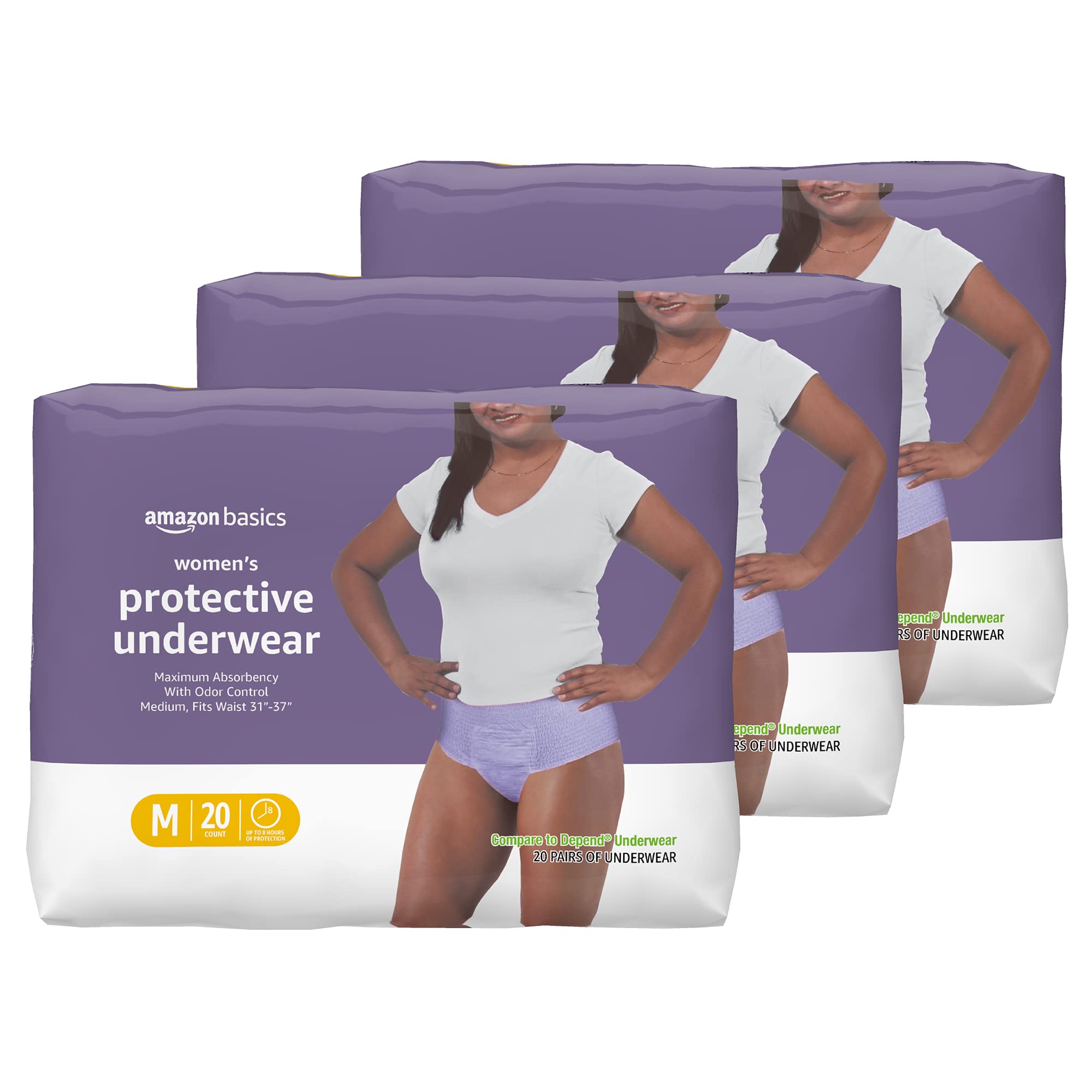 Basics Incontinence & Postpartum Underwear for Women, Maximum  Absorbency, Medium, 60 Count, 3 Packs of