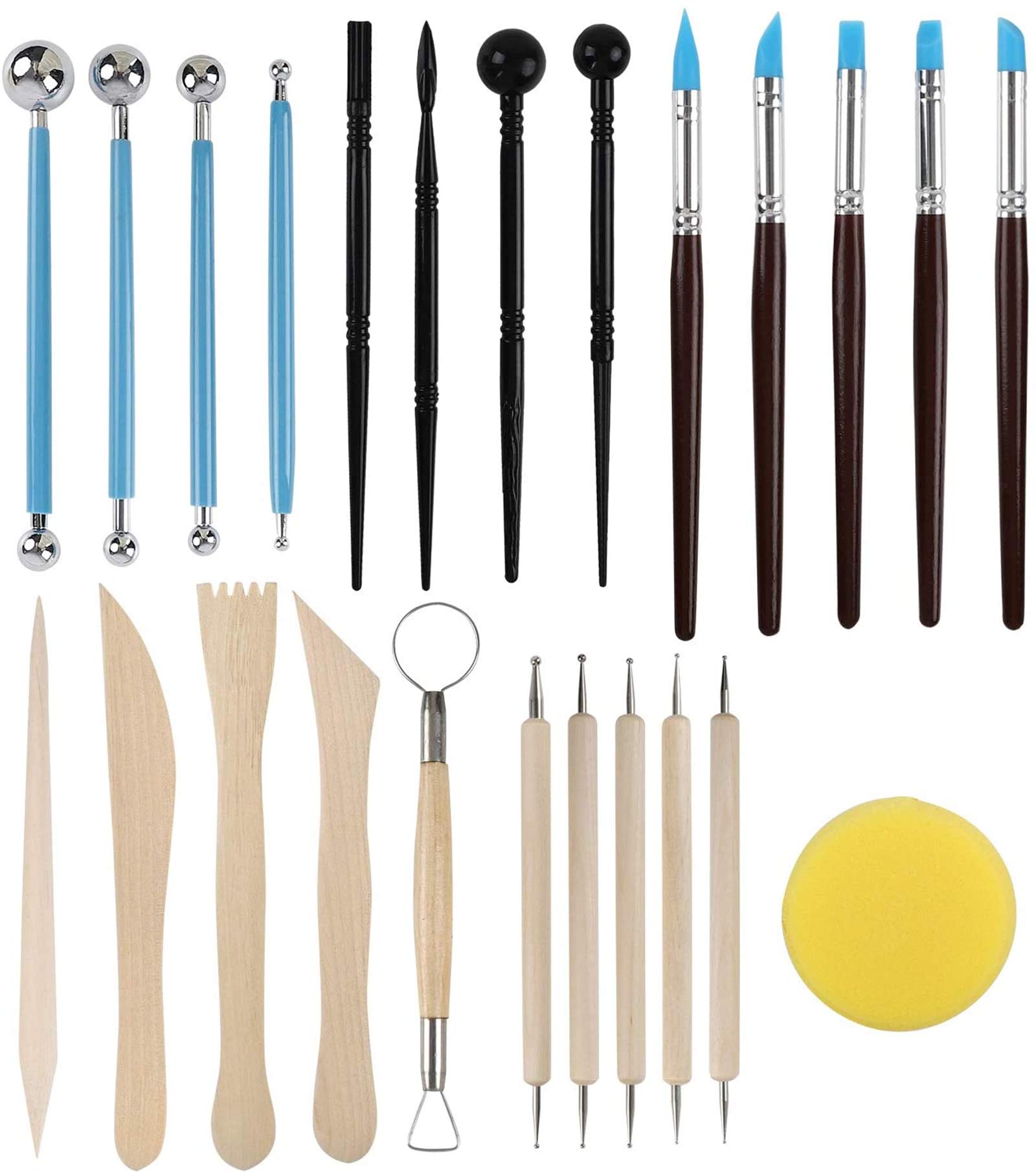 RUBFAC Clay Tools 24pcs Polymer Clay Tools Modeling Clay Sculpting Tools  Set Pottery Tools with Air