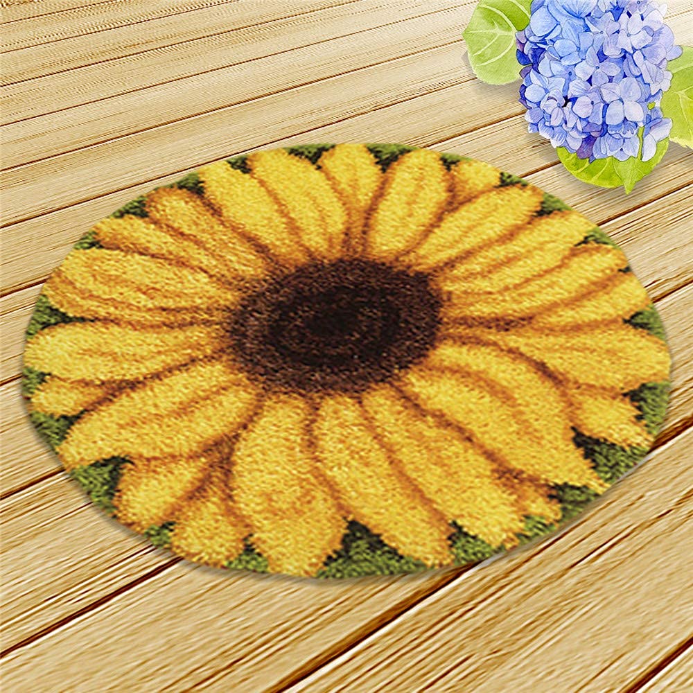 DIY Rug Crochet Yarn Kits Latch Hook Kit Embroidery Carpet Set (Sunflower  21x21 (52X52cm)