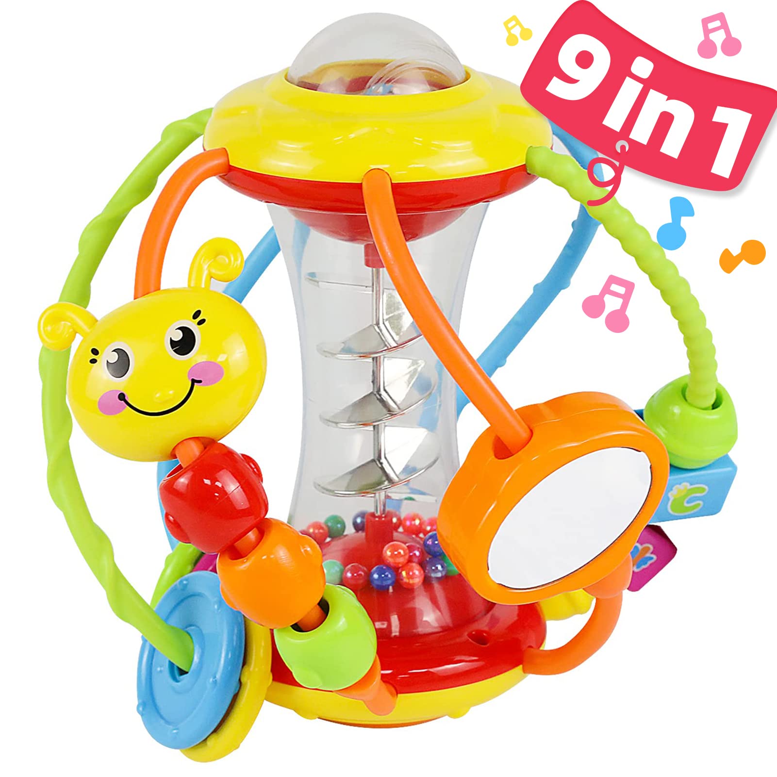 Baby Toys 0-6 Months - Baby Toys 6 to 12 Months Rattles with Mirror Spinner  Beads, Activity Ball Infant Toys, Shaker, Grab Rattle for Baby Girl Boy  Newborn, Birthday, Christmas Gift Baby Rattle Ball