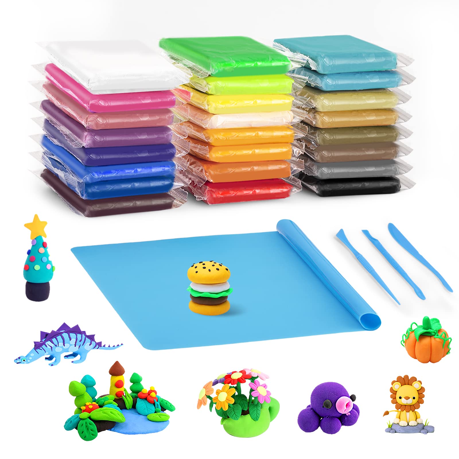 Kilpkonn Air Dry Clay 24 Colors Modeling Clay with Play Mat & 3 Sculpting  Tools Soft & Safe & No Baking Ideal Arts and Crafts Gift for Kids 24 Clays
