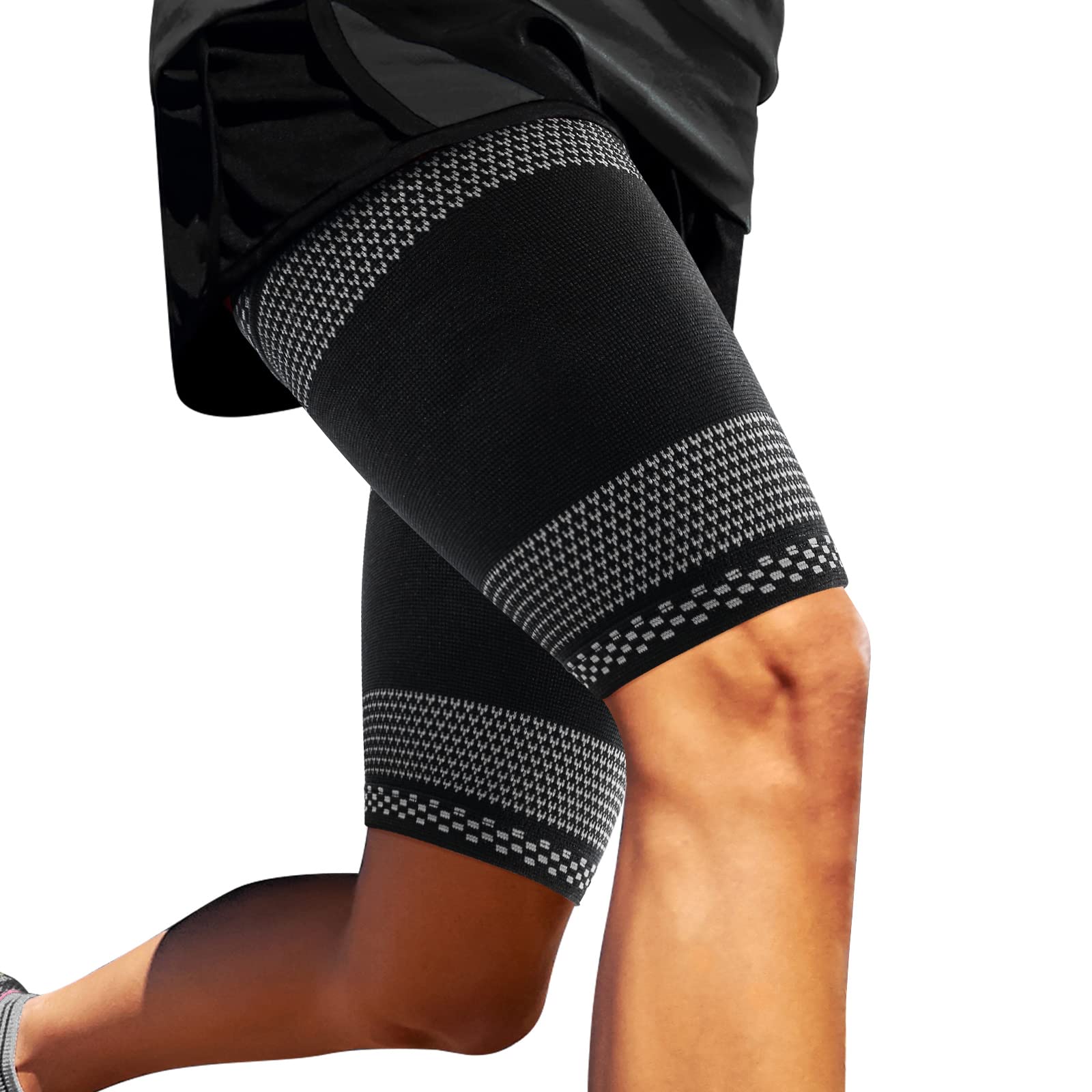ABYON Thigh Compression Sleeves (Pair), Hamstring Compression Sleeve for  Quad & Groin Pain Relief & Recovery, Thigh Brace Support Anti Slip Upper  Leg Sleeves for Men and Women,Great for Running Black-Gray Small