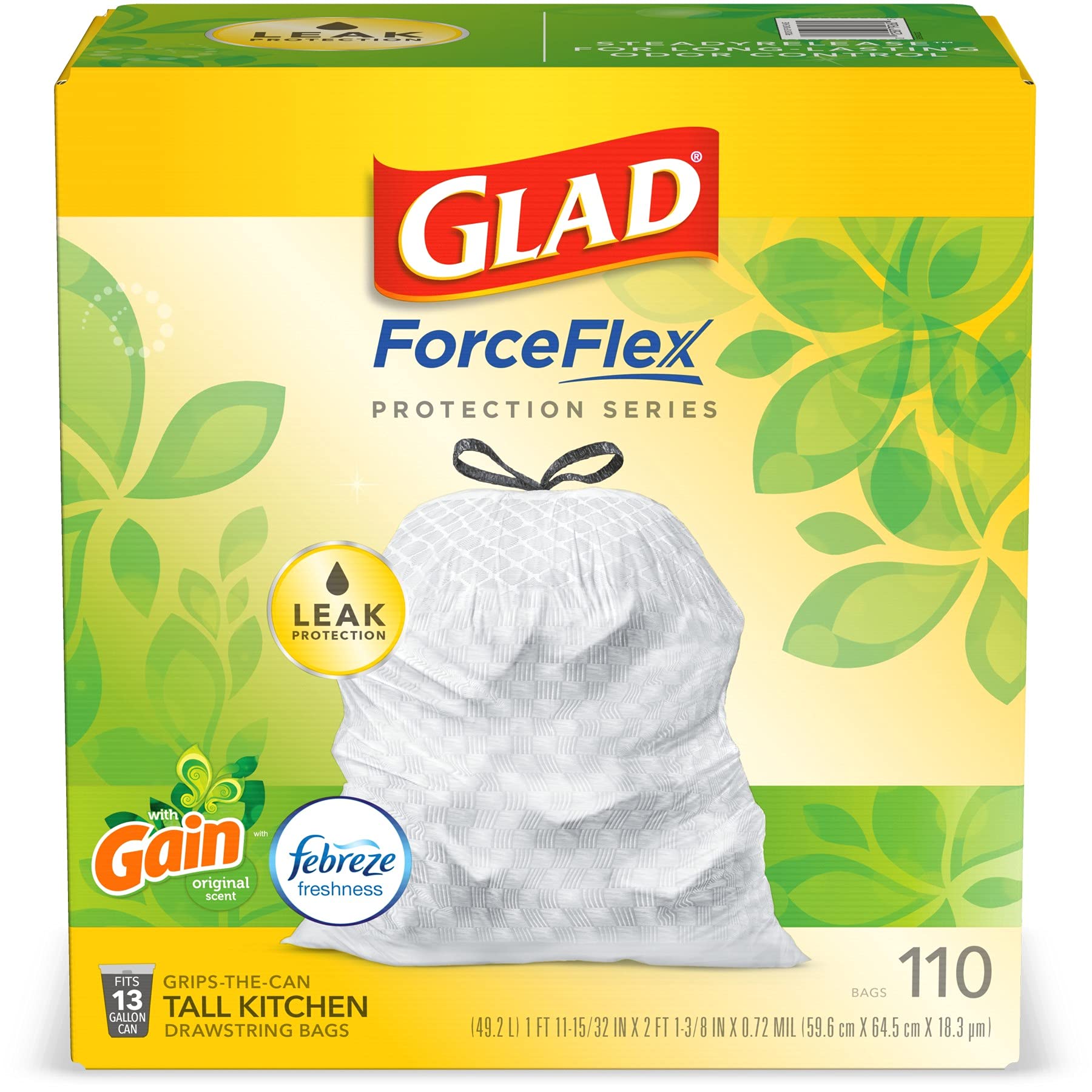 Glad ForceFlex Protection Series Tall Kitchen Trash Bag w/ Leak Protection  110ct