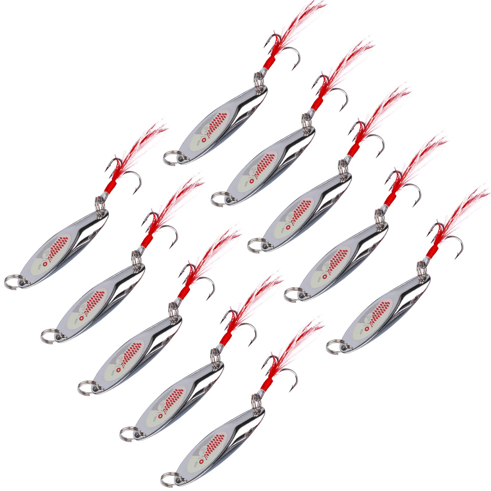 Goture Fishing Lures Fishing Spoons,Hard Lures Saltwater Spoon Lures  Casting Spoon/Ice Fishing Jigs for Trout Bass Pike Walleye Crappie Bluegill  1/10oz 1/8oz 1/7oz 1/6oz 1/5oz Bucktail spoon lures-10pcs 1.85 / 0.35 oz.