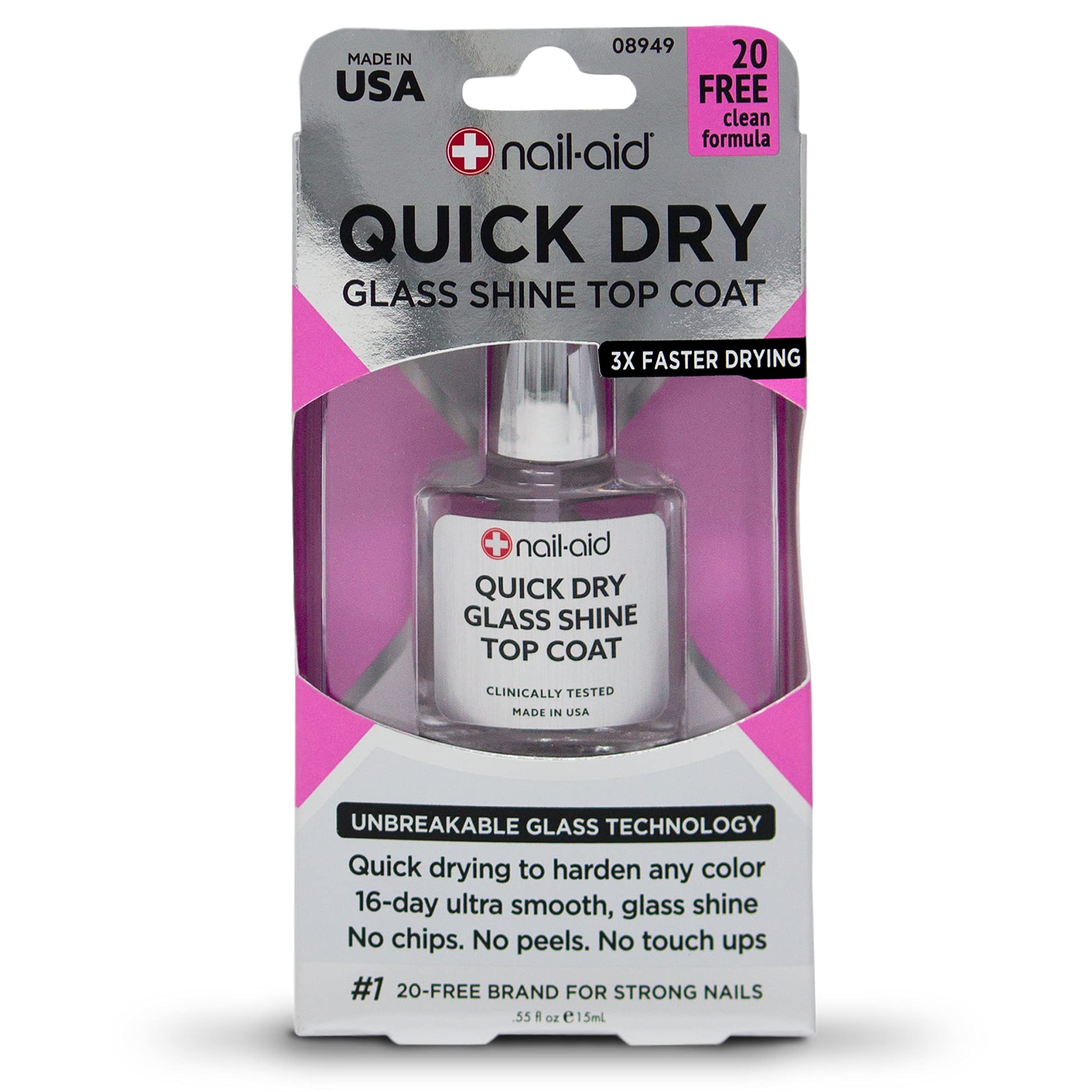 Nail-Aid Quick Dry Glass Shine Top Coat Long Wear Scratch Resistant Color  Clear 0.55 Fl Oz 0.55 Fl Oz (Pack of 1)