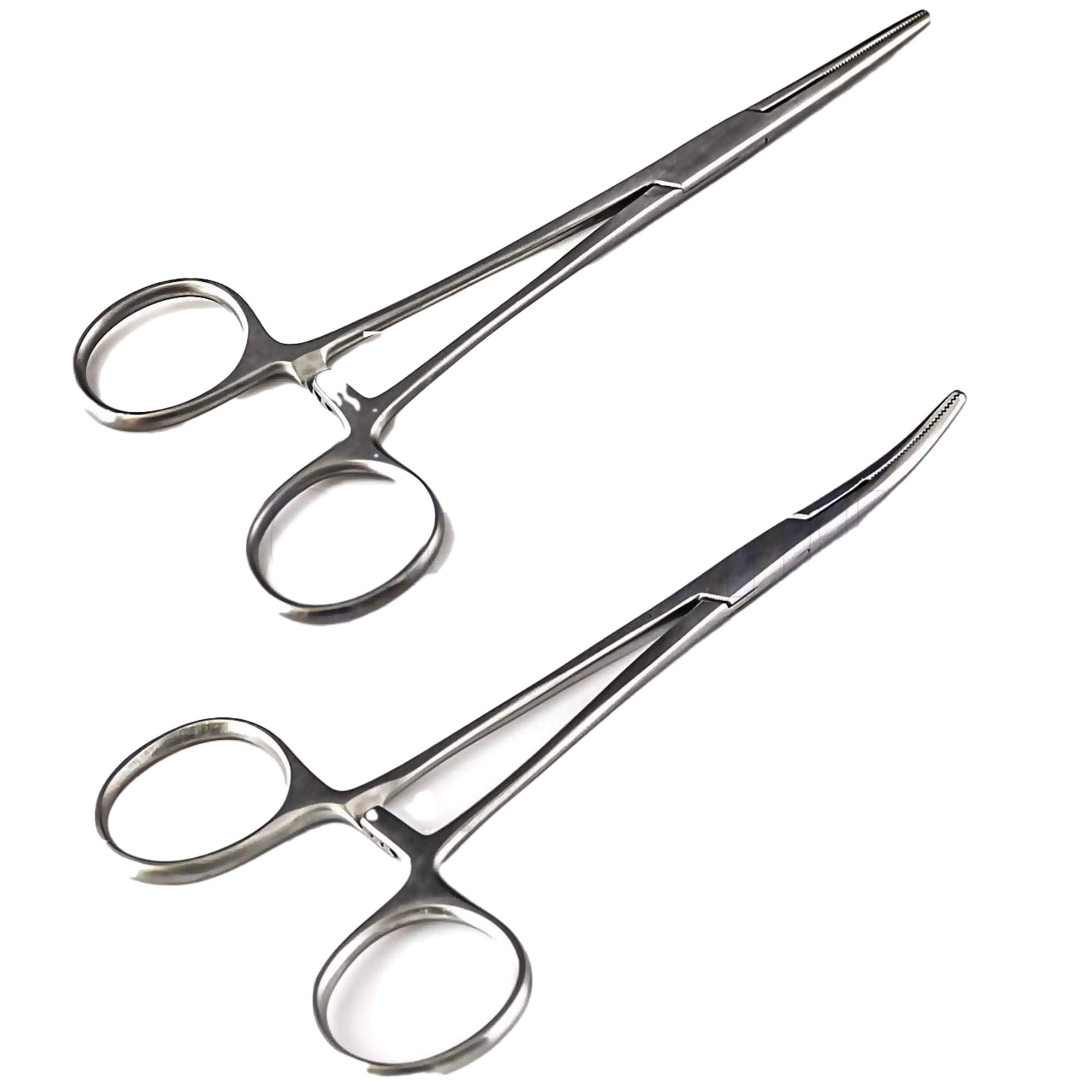Pair of Fishing Forceps, Straight and Curved, Stainless Steel