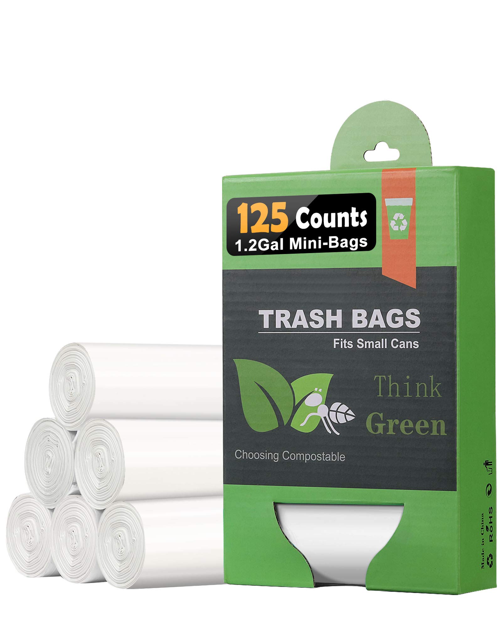 1.2 Gallon Compostable Trash Bags, Small Trash Bags for bathroom