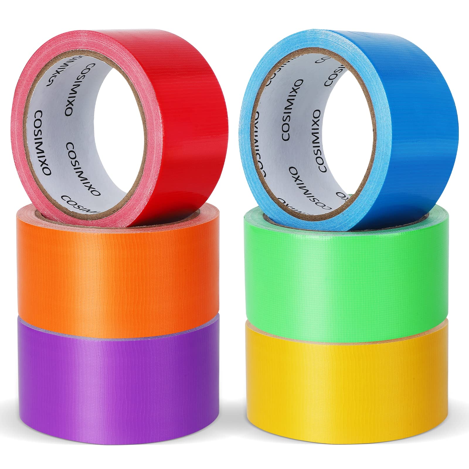6-Pack Rainbow Colored Duct Tape 15 Yards x 2 Inch Heavy Duty, No Residue,  Tear by Hand & Waterproof,Great for Packaging, Arts & Crafts, Color-Coding,  and DIY Projects
